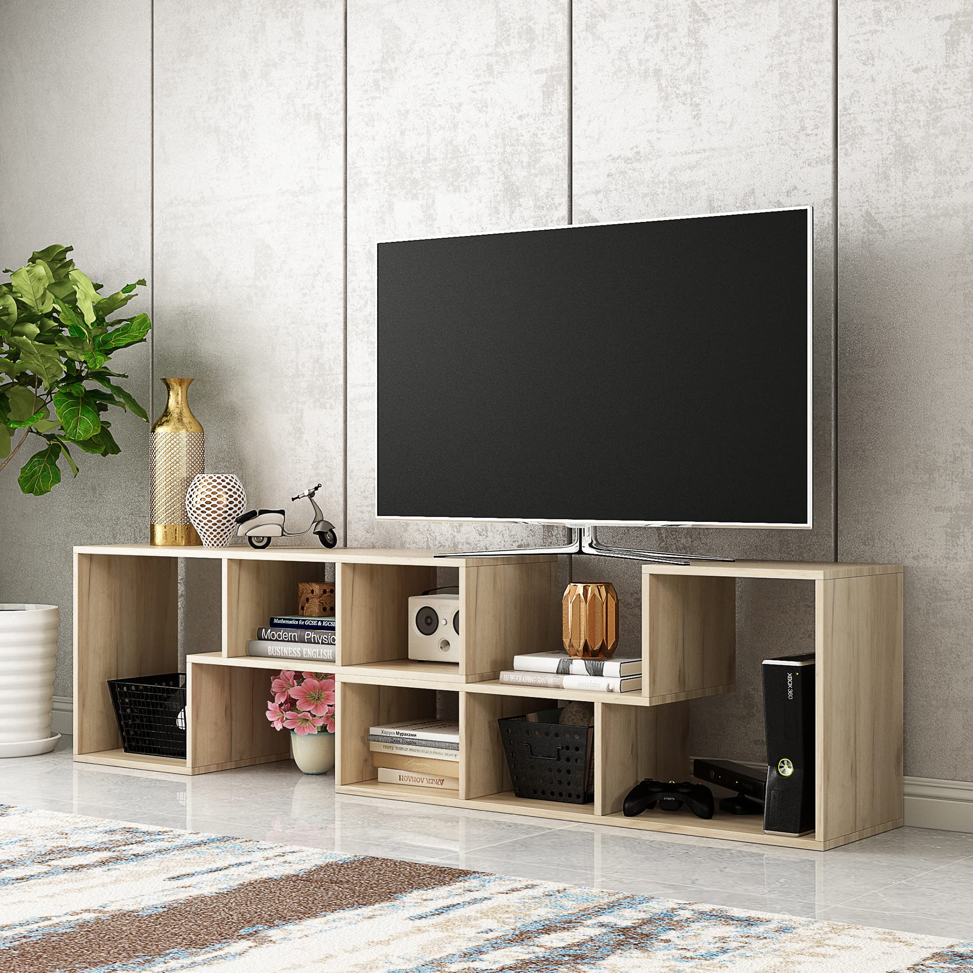 JOYSOURCE 2-Piece TV Stand for 55-65 Inch TVs, Modern Entertainment Center with Storage Shelves - Free Combination TV Media Console, Bookshelf for Living Room - Perfect for Home Theater & Living Room Organization