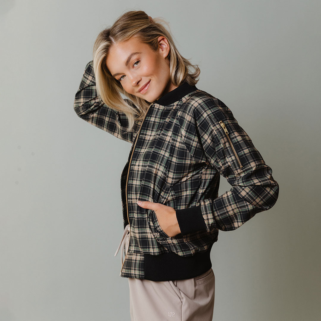 Stylish Bonnie Plaid Bomber Jacket for Women - Trendy Fall & Winter Outerwear - Perfect for Casual Outings, Streetwear Fashion, and Layering in Cool Weather