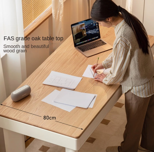 Modern Cream Oak & Poplar Solid Wood Computer Desk with Drawer - Home Office Workstation for Study, Gaming & Remote Work
