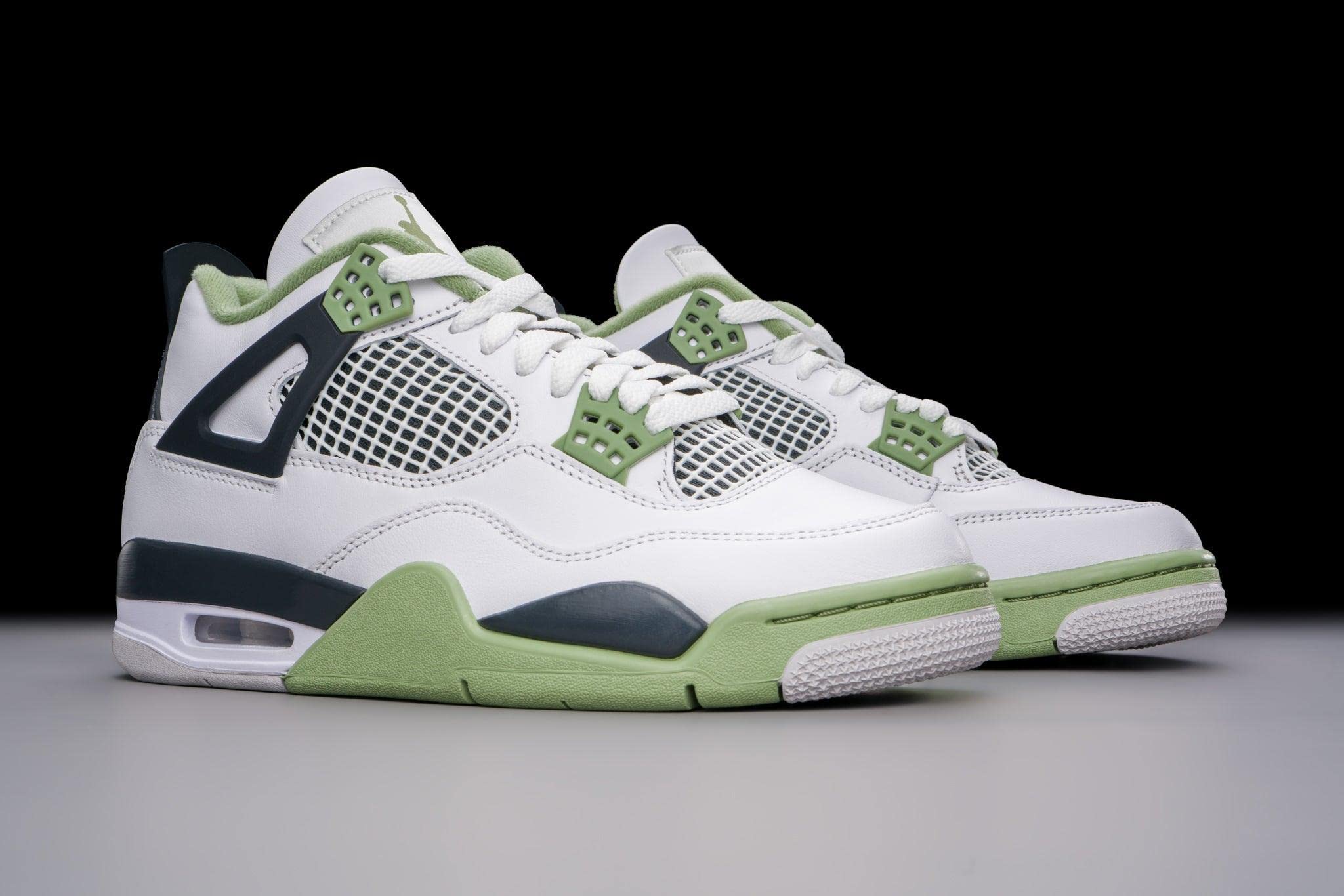 Jordan Air 4 Retro Women's Sneakers - White/Oil Green-Dark Ash (AQ9129-103) Size 9 | Classic Basketball Shoes for Women | Perfect for Casual Wear, Gym & Street Fashion
