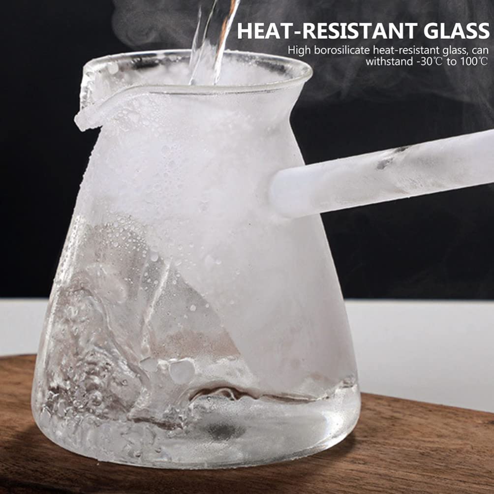 STOBOK 2-Piece Clear Glass Turkish Coffee Pot Set with Side Handle - Small Teapot, Milk Kettle, Hot Chocolate Maker & Butter Melting Pot for Home Kitchen - Perfect for Brewing, Serving & Entertaining