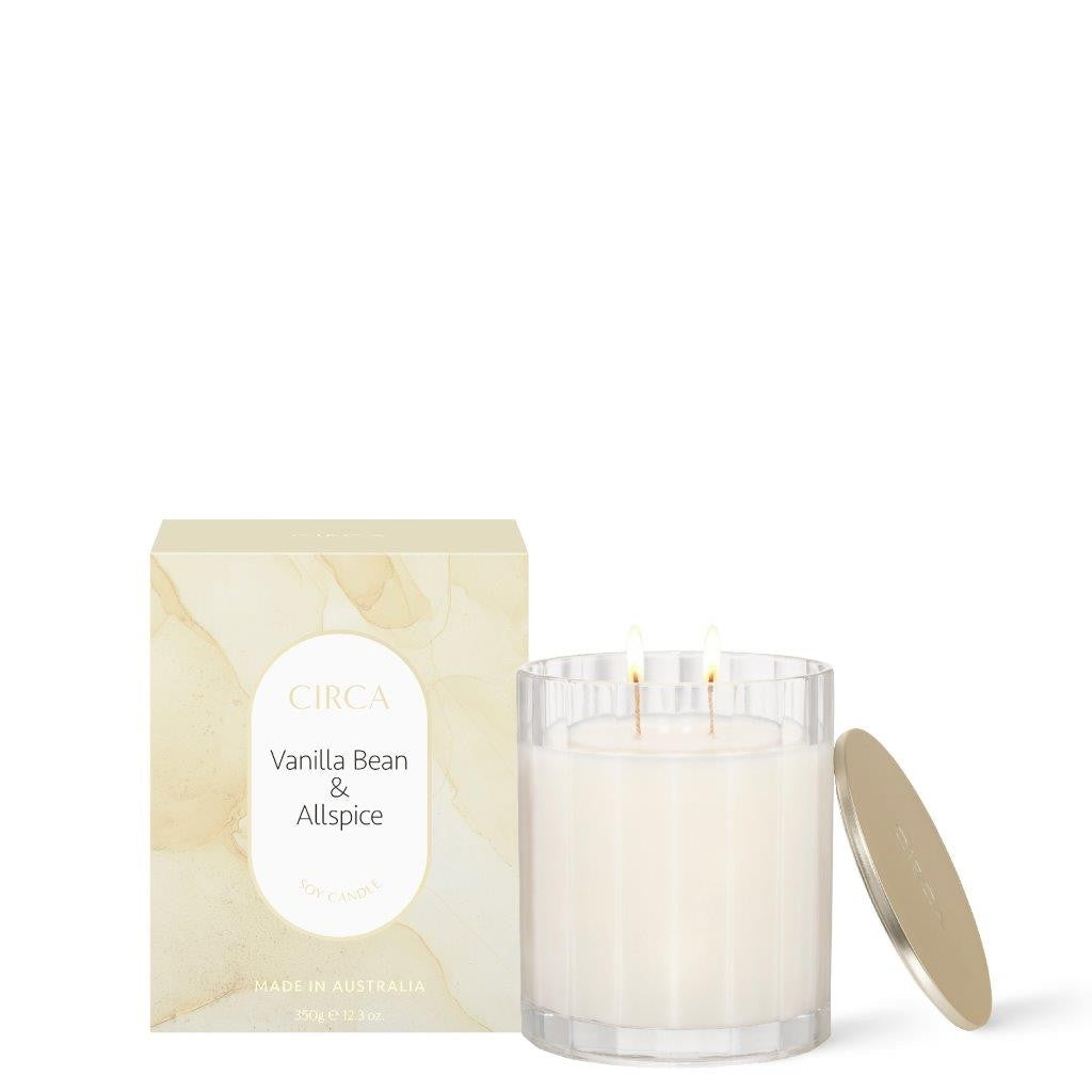 Circa Scented Soy Candle 350g - Vanilla Bean & Allspice Fragrance, Eco-Friendly Natural Wax Candle for Home, Relaxation, Spa, Yoga & Romantic Ambiance