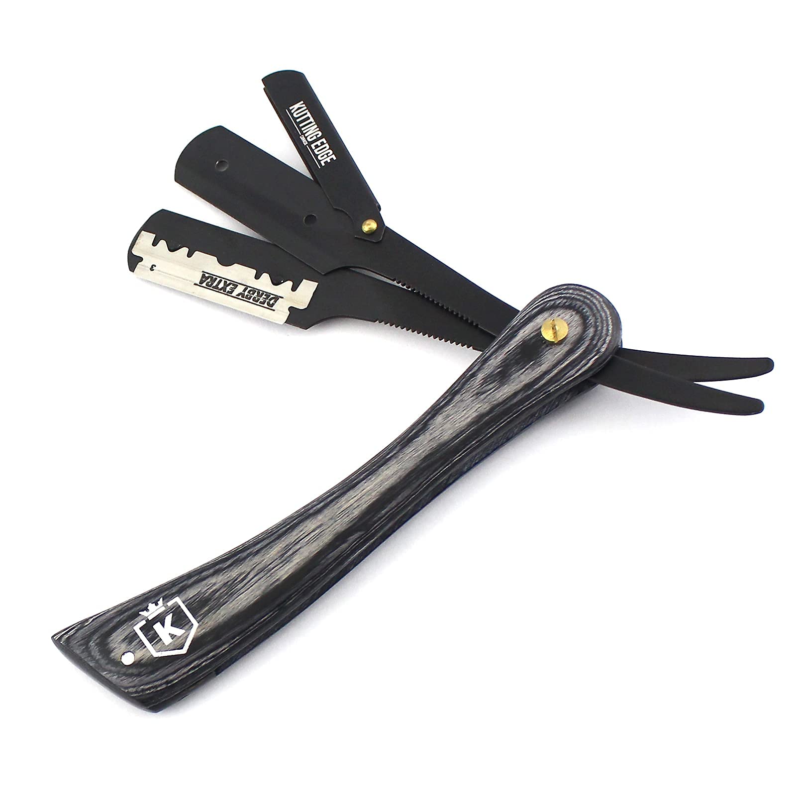 Professional Straight Edge Razor with 10 Derby Double Edge Blades - Stainless Steel Barber Shaving Razor with American Wood Handle - Perfect for Traditional Wet Shaving & Beard Grooming at Home or Salon