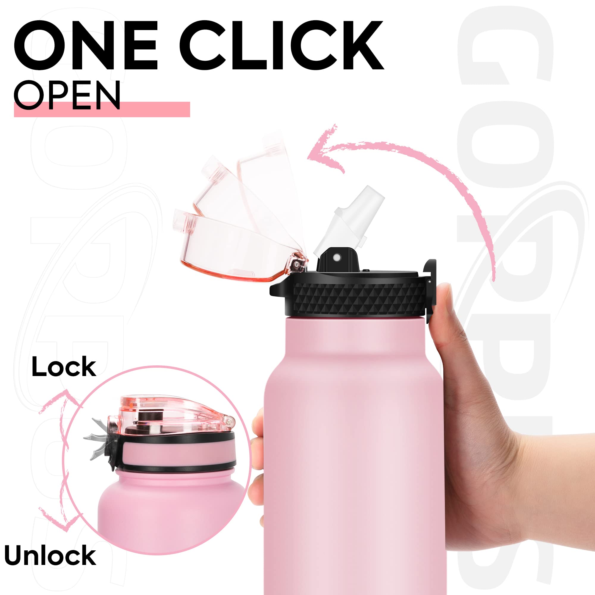 GOPPUS 750ml/26oz Stainless Steel Water Bottle with Straw - Double Wall Vacuum Insulated, Leakproof, BPA Free - Keeps Drinks Cold/Hot for 24 Hours - Comes with Strap & Flip Top Lid - Perfect for Gym, Hiking, Office & Outdoor Activities (Men & Women)