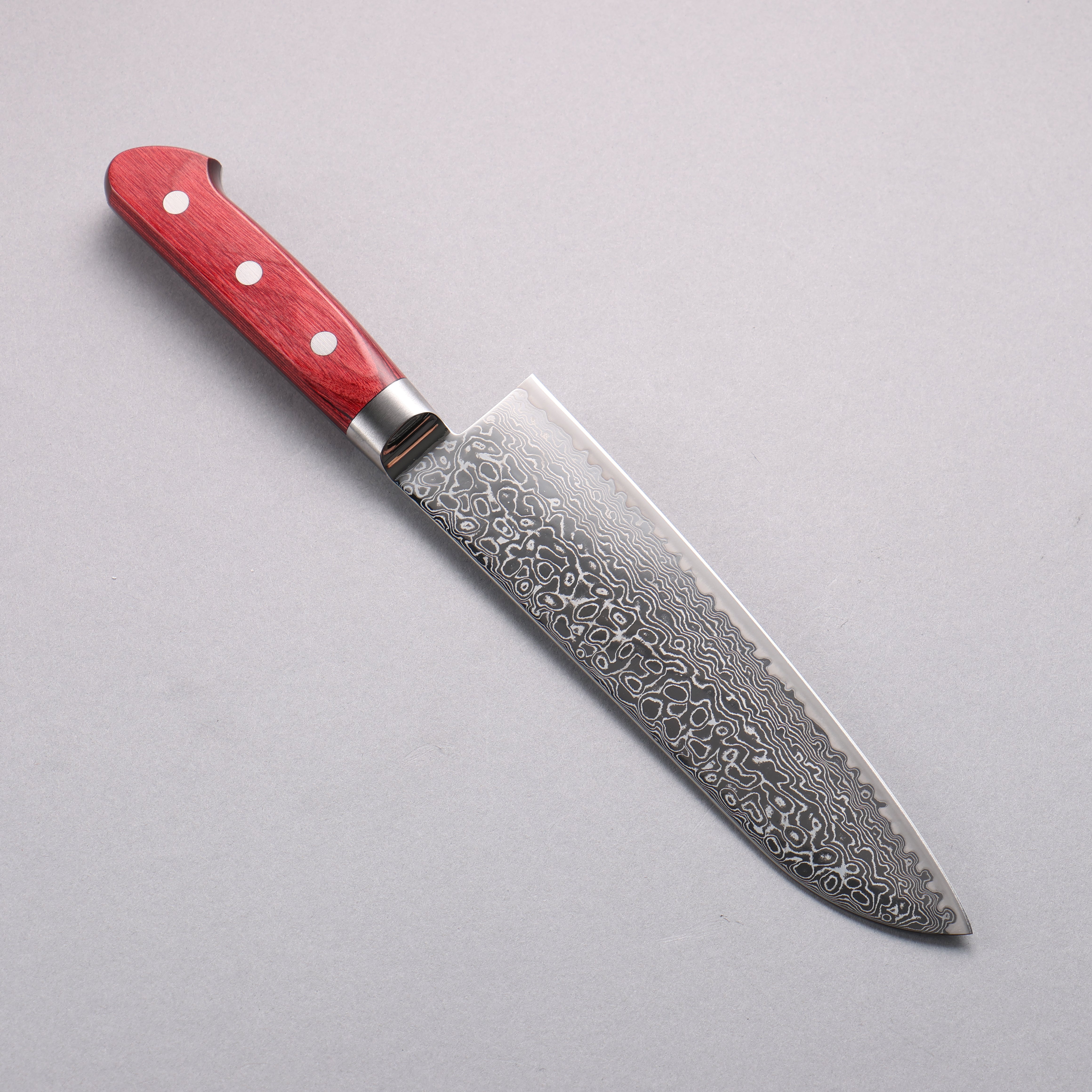 Premium Seisuke Kagami2 AUS10 Damascus Santoku Knife 180mm - Mirrored Finish, Red Pakka Wood Handle - Perfect for Slicing, Dicing & Precision Cooking in Professional Kitchens & Home Use