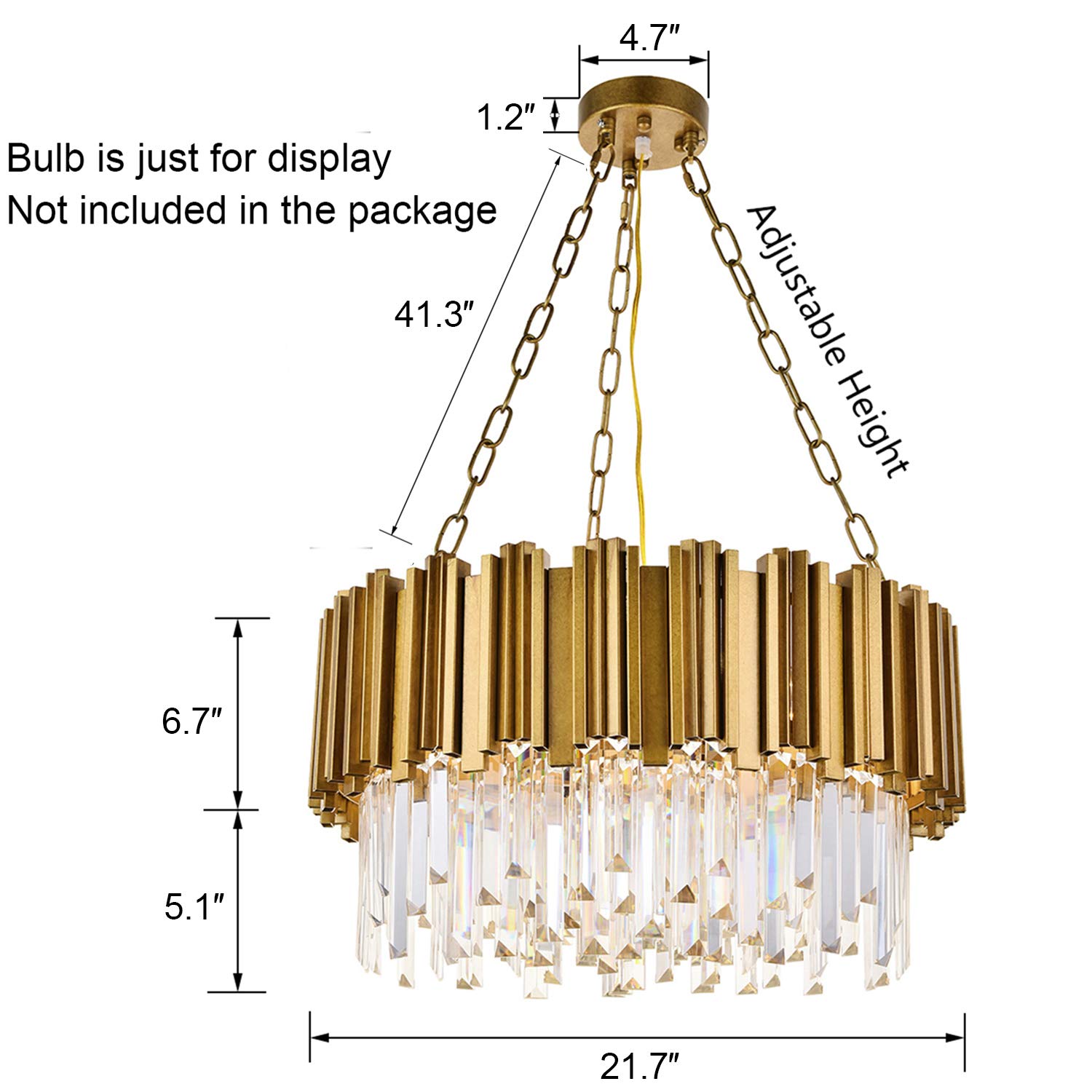 Modern Round Crystal Chandelier - Luxury Pendant Ceiling Light Fixture with Raindrop Design in Antique Gold - Perfect for Dining Room, Living Room, Kitchen Island, Bedroom, Foyer & Hallway Lighting Decor