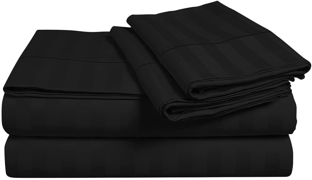 Premium 800 Thread Count Egyptian Cotton Split Queen Bed Sheets Set - 5 PC Black Stripe Bedding with Pillowcases for Adjustable Beds | Fits 32