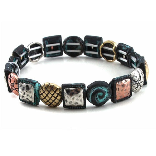 Vintage Geometric Shape Bracelet with Patina Finish - Boho Chic Jewelry for Women, Perfect for Casual Wear & Layering