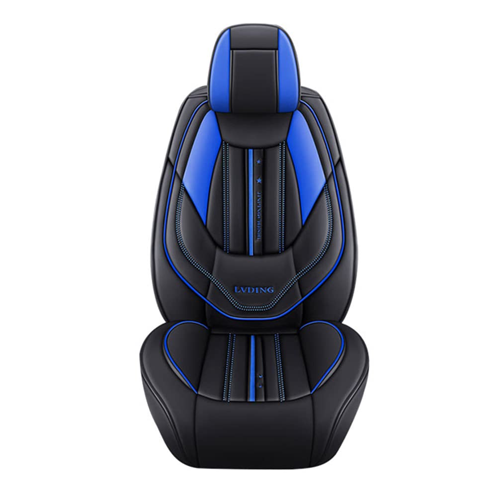 Vonzasi Premium Leather Car Seat Covers for Volkswagen Atlas 2016-2020 - 5 Seat Full Set, Waterproof Seat Protectors with Airbag Compatibility (Black/Blue) - Perfect for Road Trips, Family Travel & Daily Commute