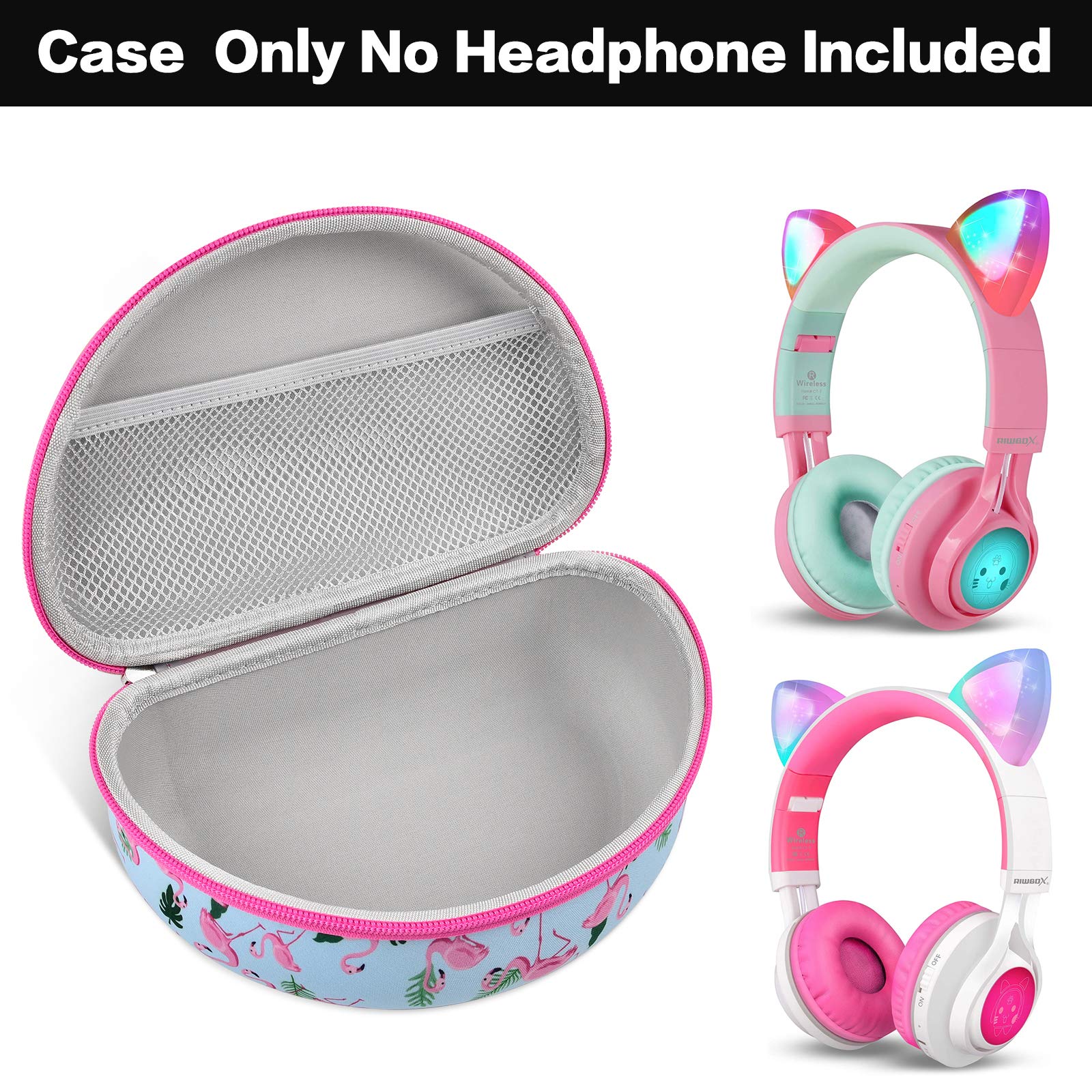 Riwbox CT-7 Pink Cat Ear Wireless Bluetooth Headphones Case - Compatible with iClever, ONITOO, TCJJ, Picun & FosPower Over-Ear Headphones - Protective Storage Box for Kids & Teens - Perfect for School, Travel & Gaming Accessories