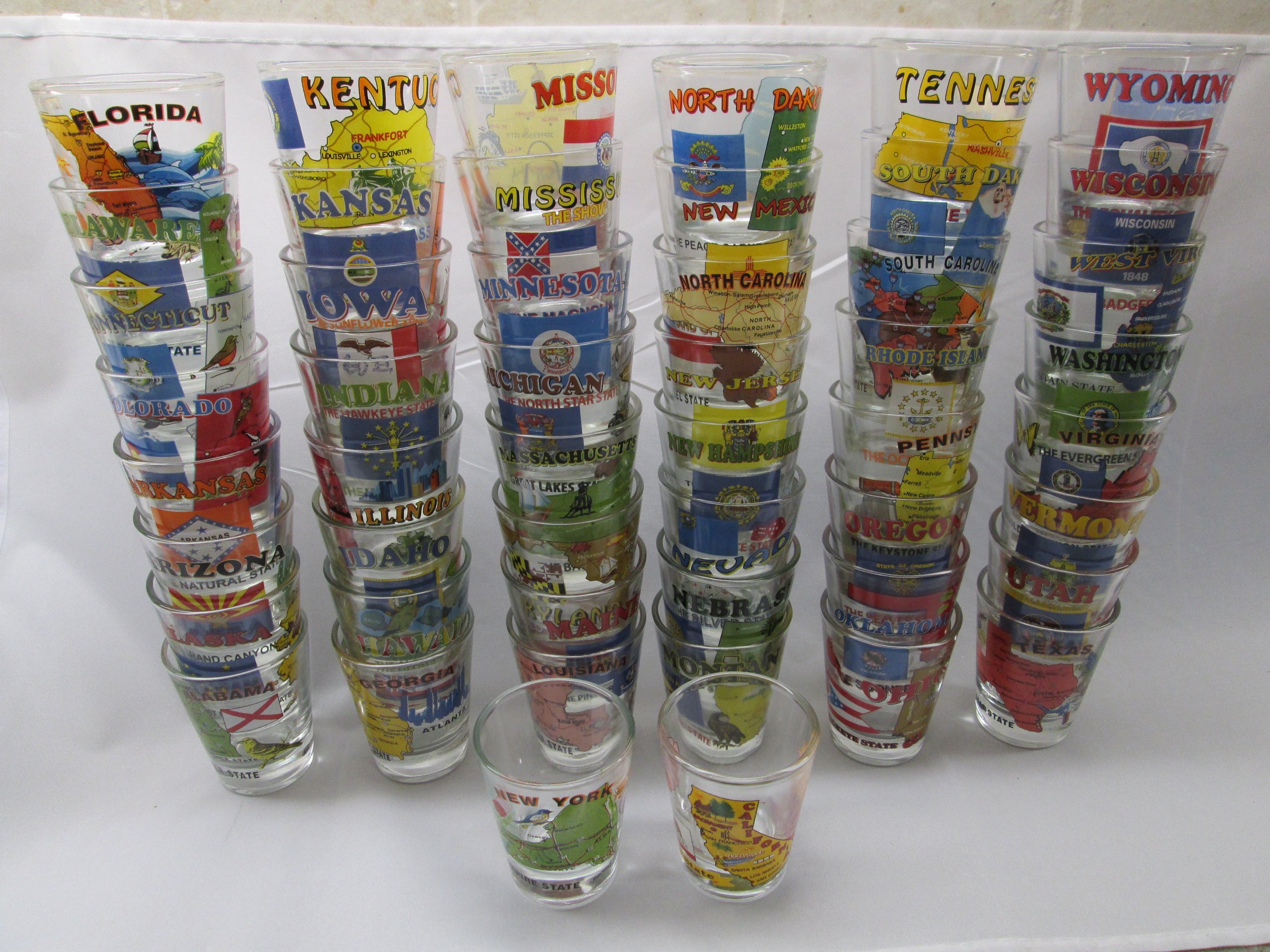 50 States Souvenir Shot Glass Collection - Alabama AL to Wyoming WY - Perfect for Travel Memories, Bar Decor & Gift Giving