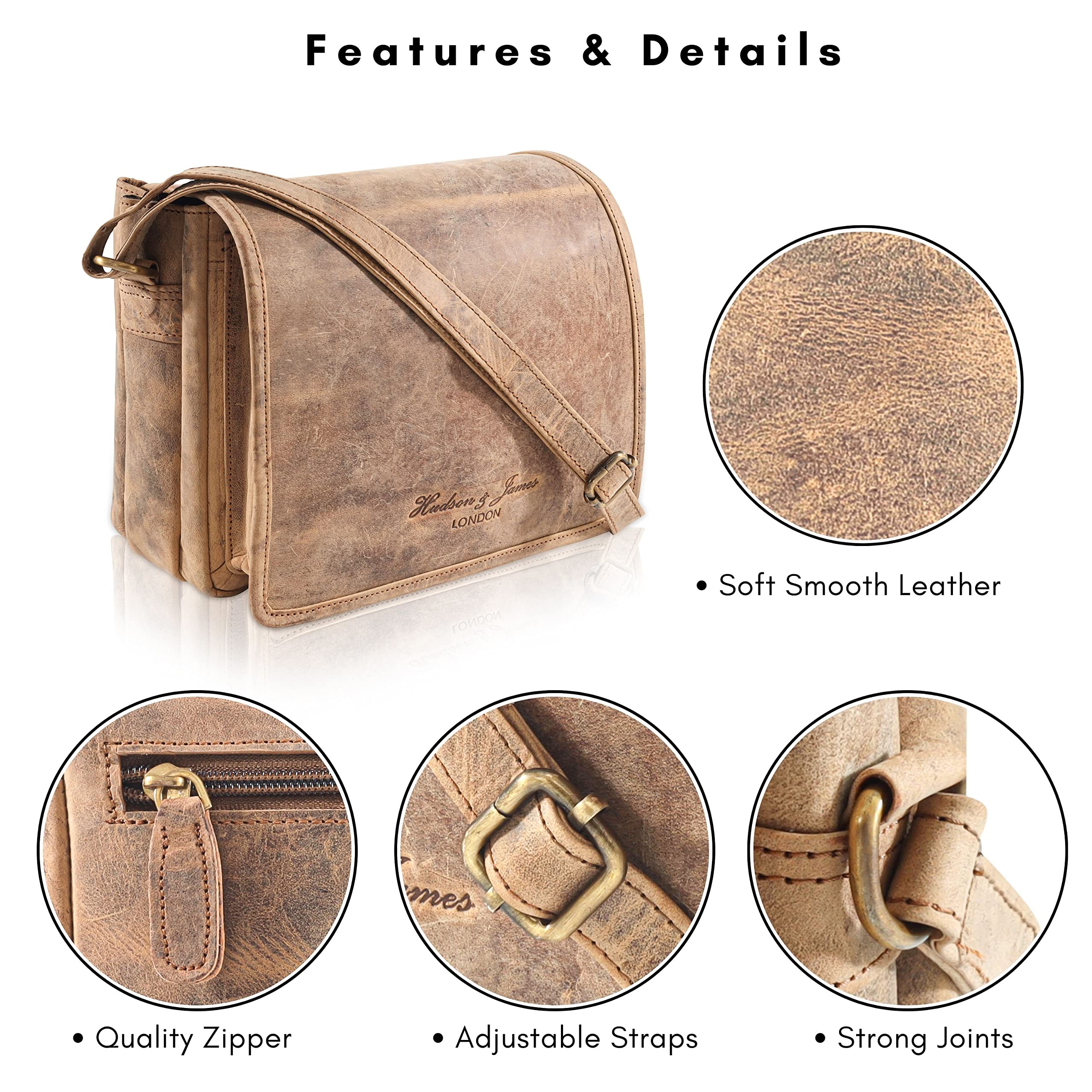 Genuine Leather Crossbody Bag for Women & Men - Handmade Unisex Shoulder Bag with Adjustable Strap - Perfect for Travel, Work & Everyday Use