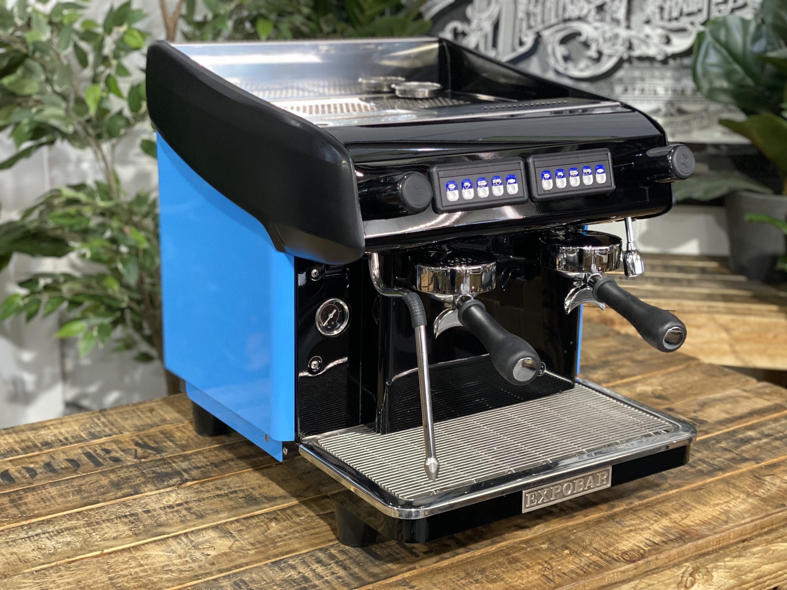 Expobar MegaCrem Compact High Cup 2 Group Espresso Machine - Blue & Black Commercial Coffee Maker for Cafes, Restaurants & Coffee Shops
