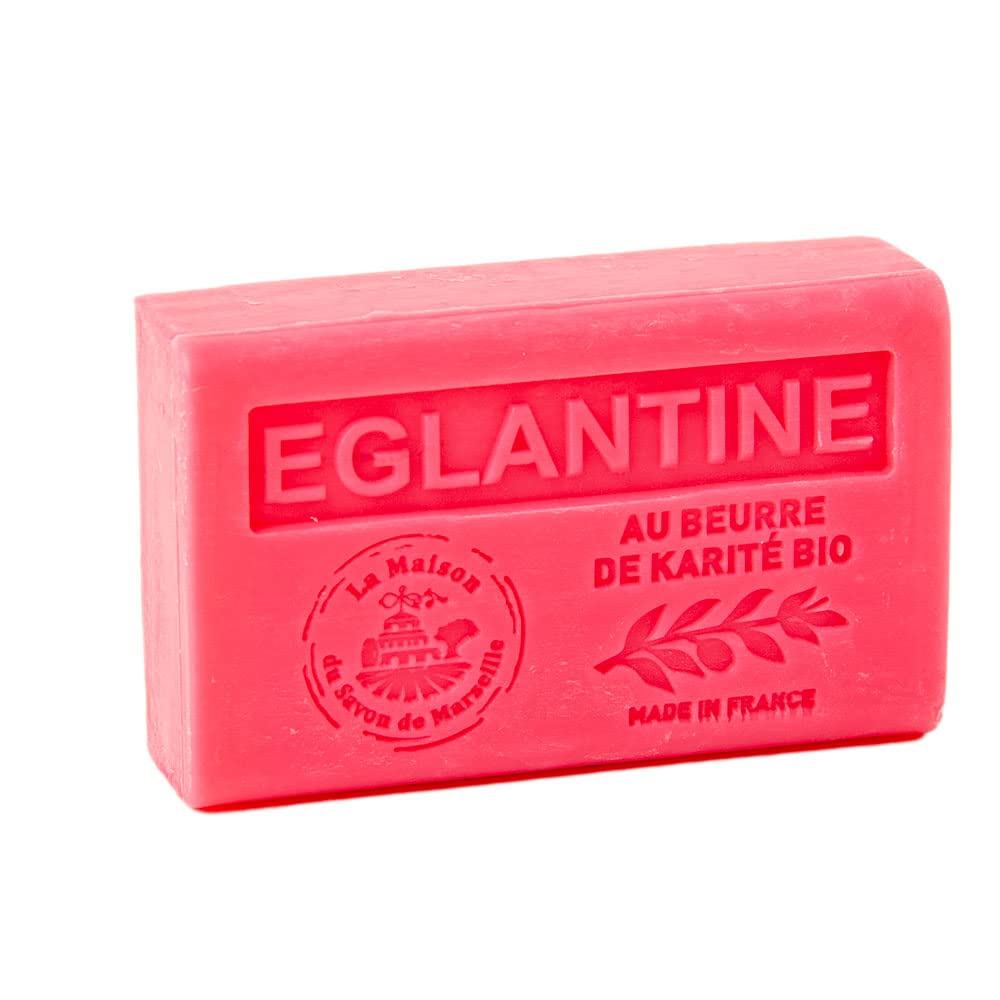 Organic Shea Butter French Soap Bar - Authentic Marseille Soap with Eglantine Rose Fragrance - 125g for Sensitive Skin & Luxury Bathing - Handmade in France - Perfect for Spa, Gift & Eco-Friendly Skincare