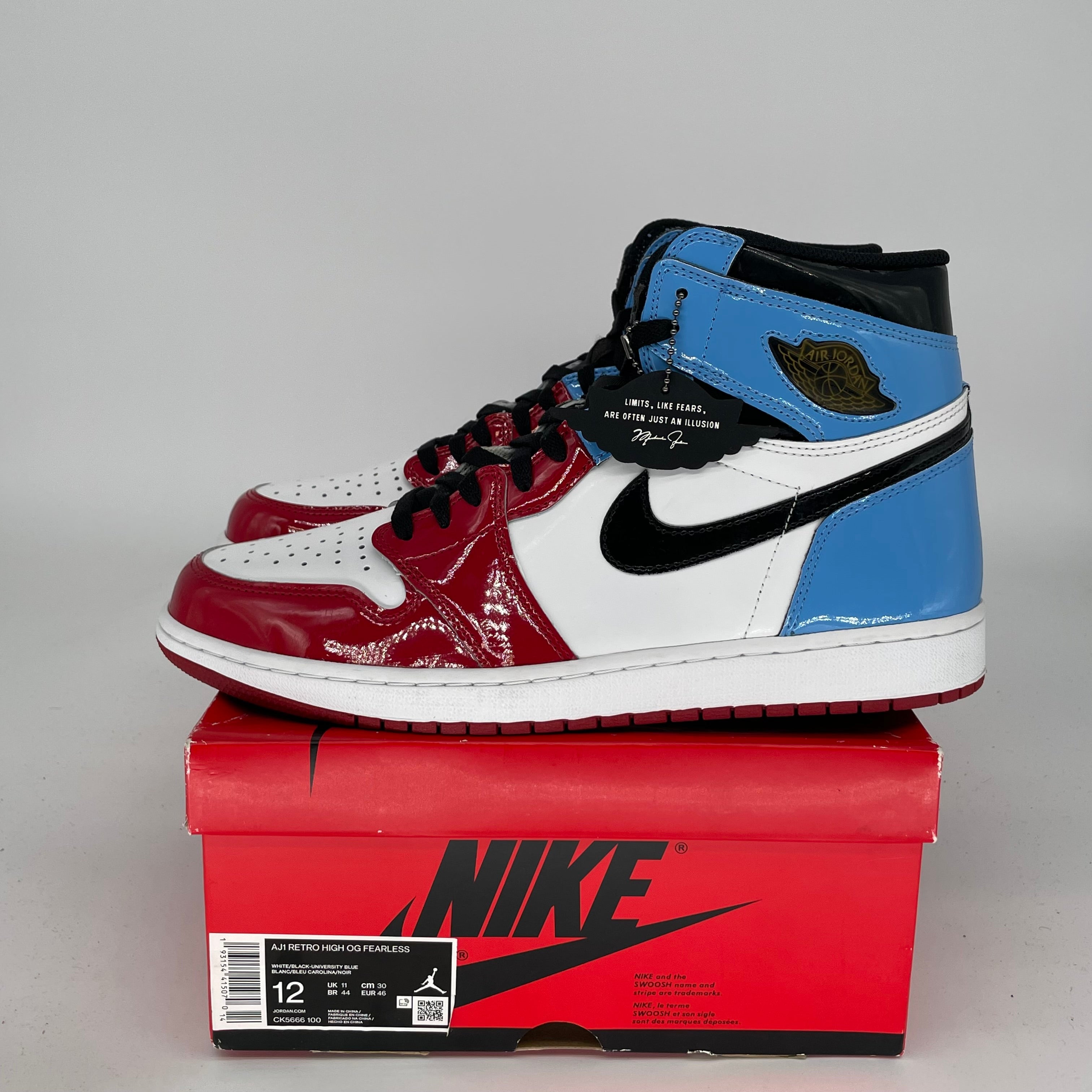 Original Air Jordan 1 Fearless UNC Chicago Men's Basketball Shoes - Size 12 (CK5666-100) | Authentic Retro Sneakers for Streetwear & Basketball Games