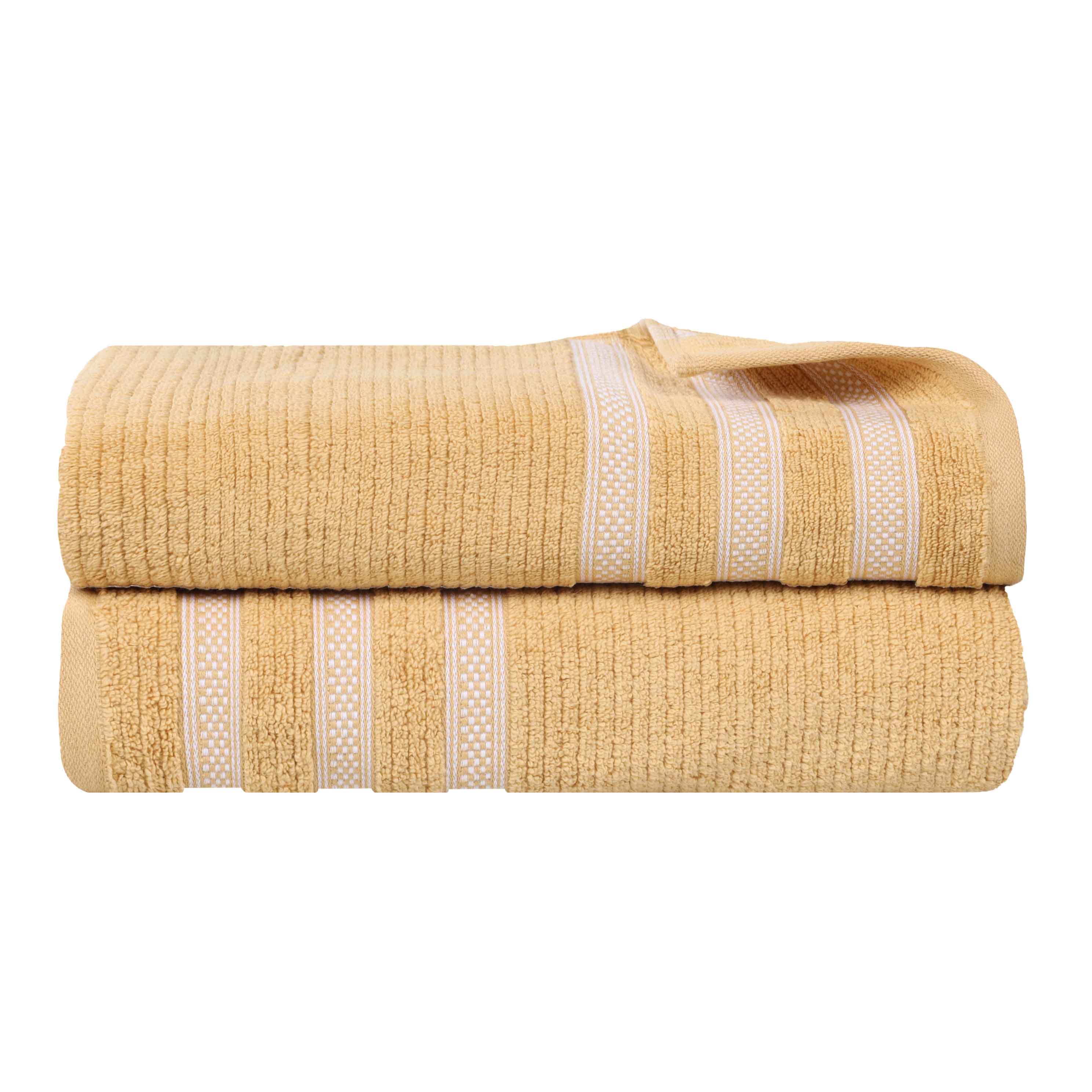 Premium Zero Twist Cotton Ribbed Geometric Border Plush Bath Sheet Set of 2 - Ultra Soft & Absorbent Luxury Towels for Spa, Bathroom & Beach Use