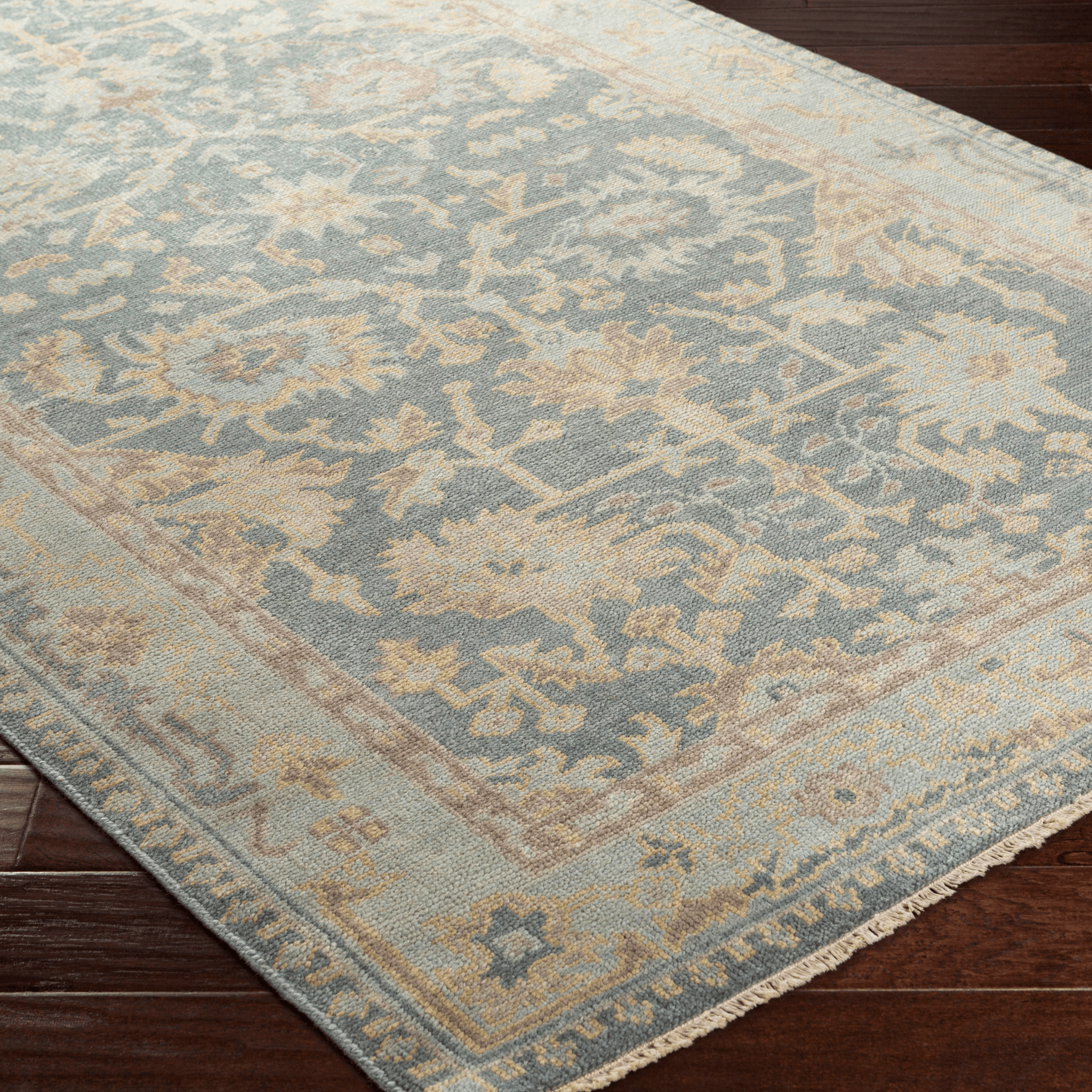 Hand Knotted Wool Area Rug in Cappadocia Grey & Seafoam - Multiple Size Options for Living Room, Bedroom & Office Decor