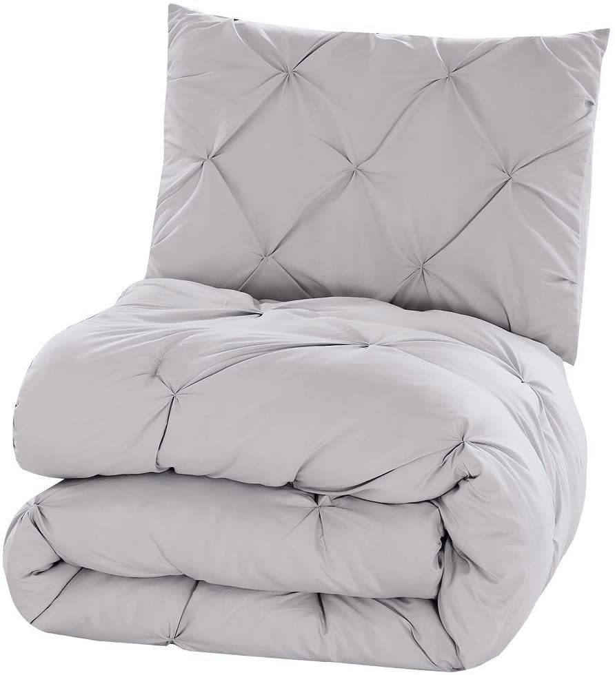 Premium 3-Piece All-Season Goose Down Comforter Set - 500GSM, 600TC 100% Cotton, Pinch Pleated Design with Corner Tabs | Ultra Warm & Lightweight for Full/Queen Bed | Ideal for Cozy Winter Nights & Luxury Bedroom Decor (Silver)