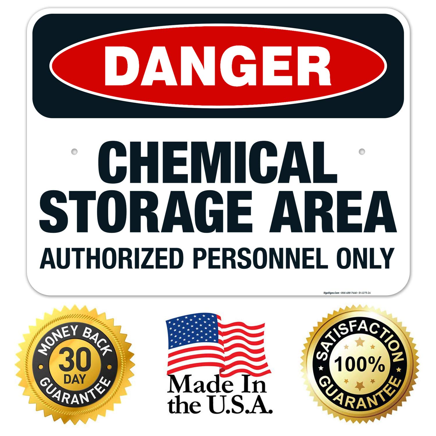 Danger Chemical Storage Area Authorized Personnel Only Sign - OSHA Compliant 18x24 Inch Rust-Free Aluminum Safety Sign - Fade Resistant for Indoor/Outdoor Use - Made in USA - Perfect for Warehouses, Laboratories & Industrial Facilities