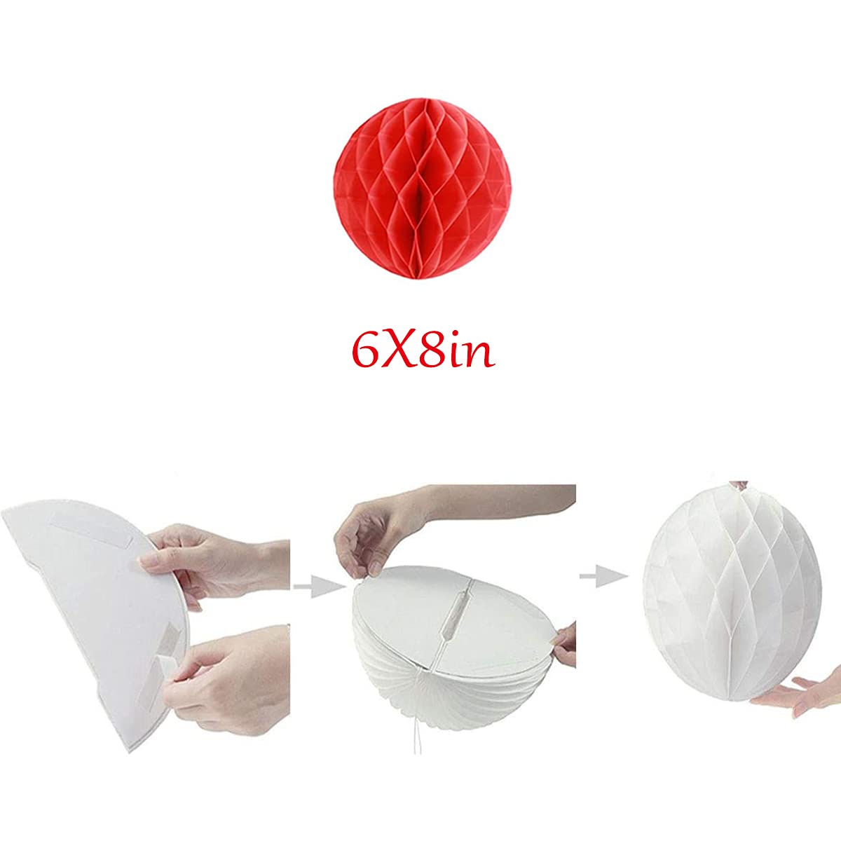 6PCS Red 8-Inch Honeycomb Tissue Paper Balls - Party Pom Poms for Wedding, Birthday, Baby Shower & Nursery Wall Backdrop Decorations - Perfect for Home, Event & Photo Booth Decor