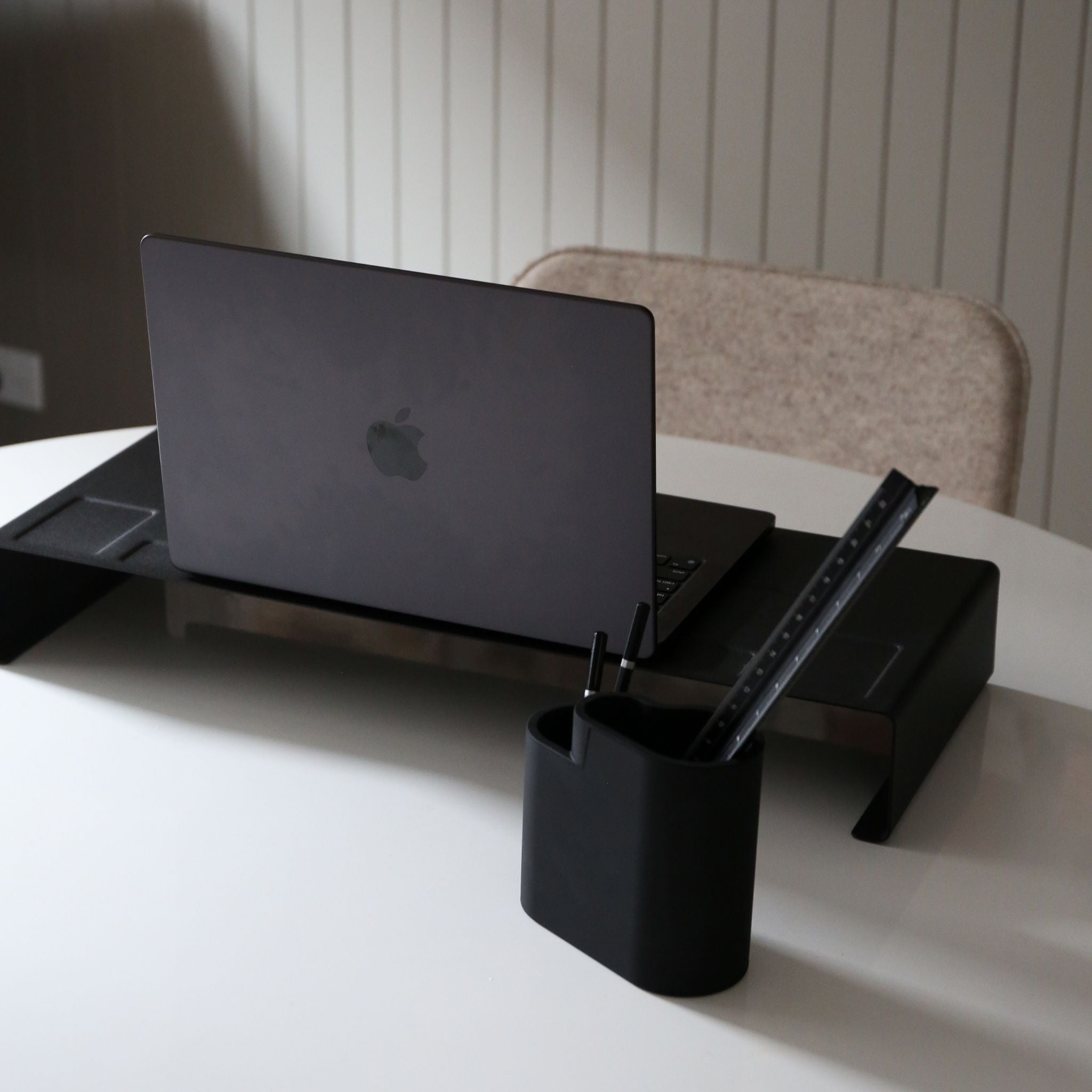 YAMAZAKI Black Monitor Stand Riser with Storage Shelf - Ergonomic Computer Desk Organizer for Home Office, Gaming Setup, and Workspace Efficiency