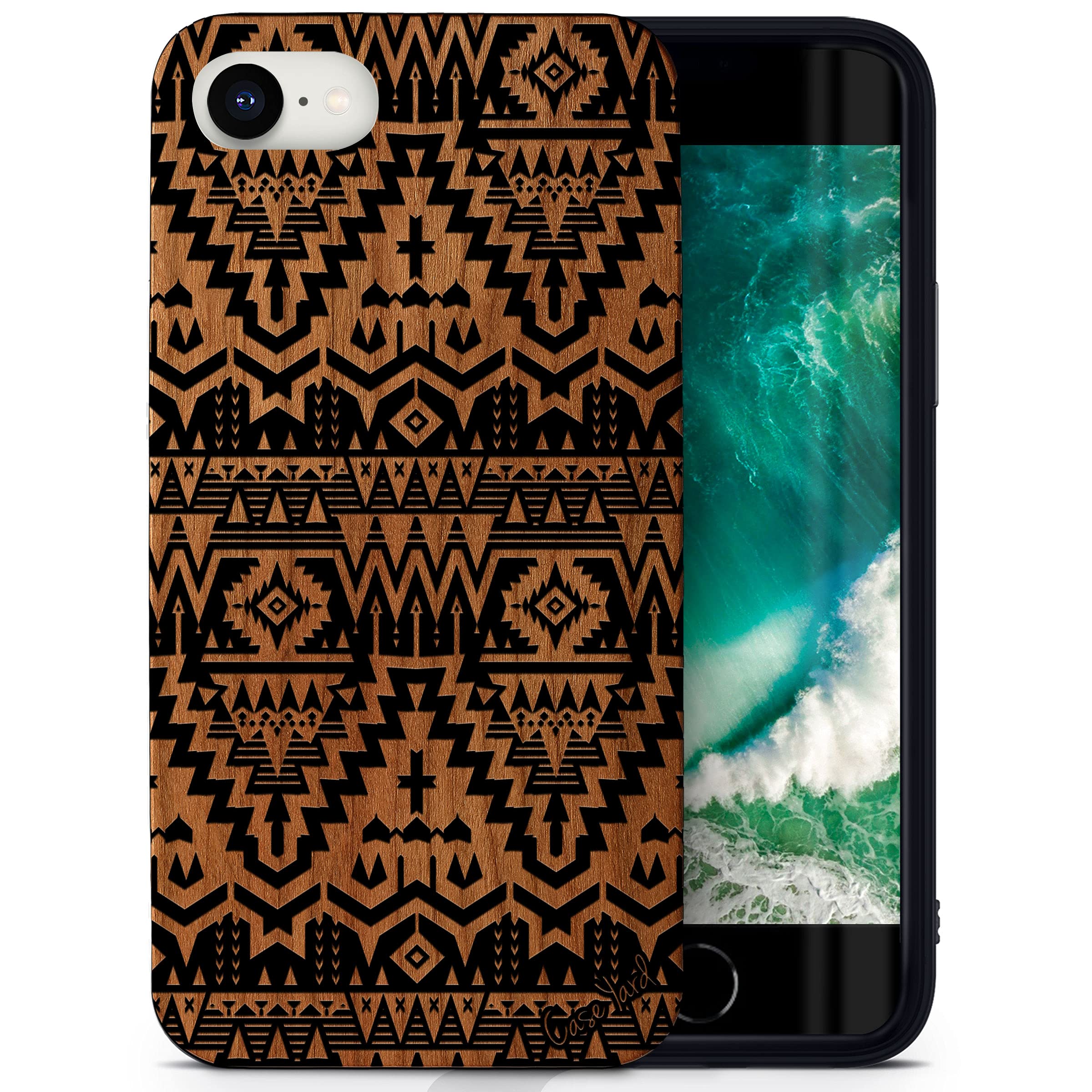 Wooden iPhone SE Case - Laser Engraved Carpet Design Shockproof Protective Cover for iPhone SE (2020/2022) | Slim Fit Wood Phone Case for Men & Women | Perfect for Daily Use, Travel & Outdoor Activities