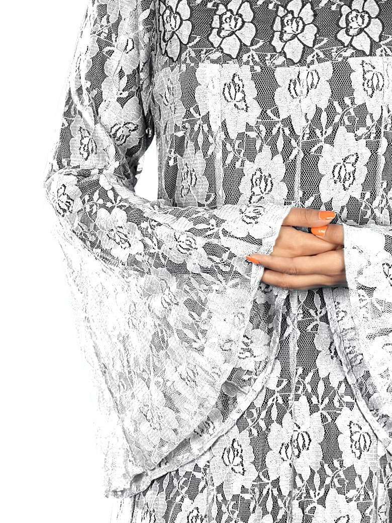 Elegant White Floral Lace Abaya Dress - Modest Islamic Fashion for Women - Perfect for Prayer, Weddings & Special Occasions