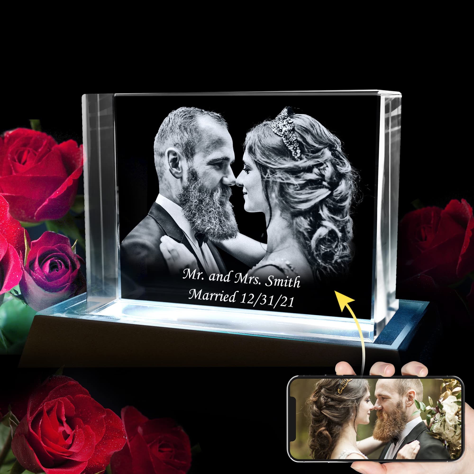 3D Glass Picture Frame - Personalized Cube Crystal Frame for Anniversary, Birthday, Wedding Gifts | Custom Rectangle Photo Display for Home Decor, Office Desk & Special Occasions