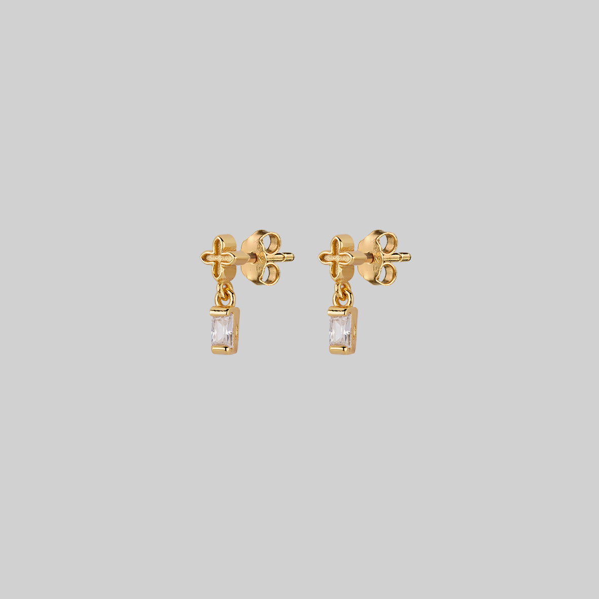 RENE Tiny Cross & Cubic Zirconia Stud Earrings in Gold - Elegant Minimalist Jewelry for Everyday Wear, Gift Giving & Special Occasions
