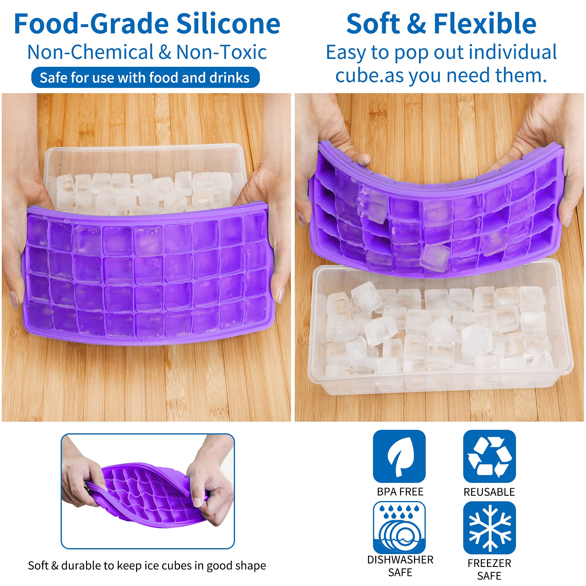 Premium Food-Grade Silicone Ice Cube Tray Set with Lid & Storage Bin - 2x36 Small Nugget Ice Molds + Ice Bucket & Scoop - Flexible Freezer-Safe Ice Cube Maker for Cocktails, Smoothies & Beverage Chilling