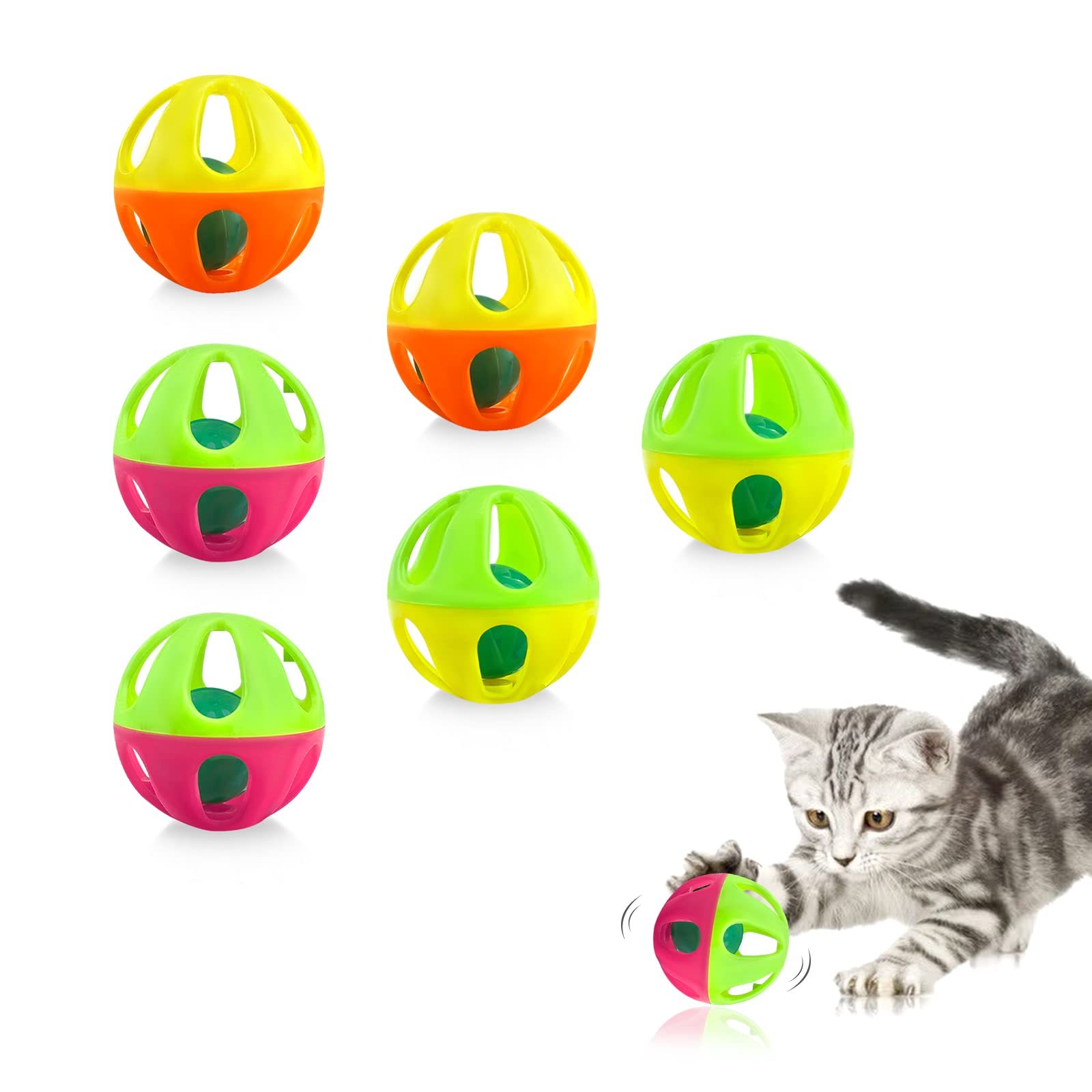 **Andiker Cat Ball Toy with Bell - 6 Pack Premium Plastic Jingle Balls for Cat Training & Exercise - Interactive Cat Toys with Bell Inside - Assorted Colors - Perfect Gift for Cat Lovers & Kittens - Indoor Play & Enrichment**