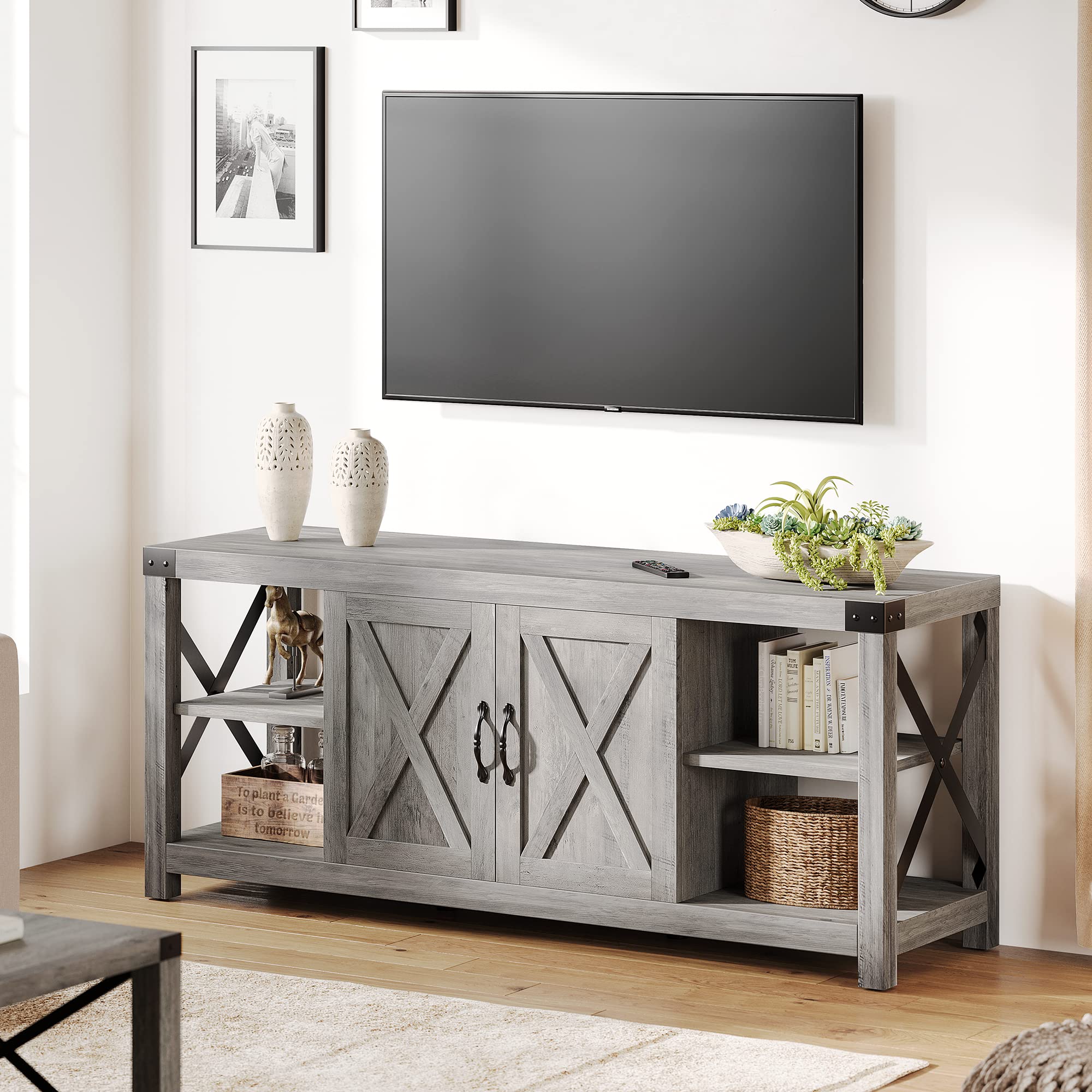 GAOMON 58 Inch TV Stand for TVs up to 50 60 65 Inches - Farmhouse Style Wood TV Cabinet Entertainment Center with Storage & Adjustable Shelves, 59