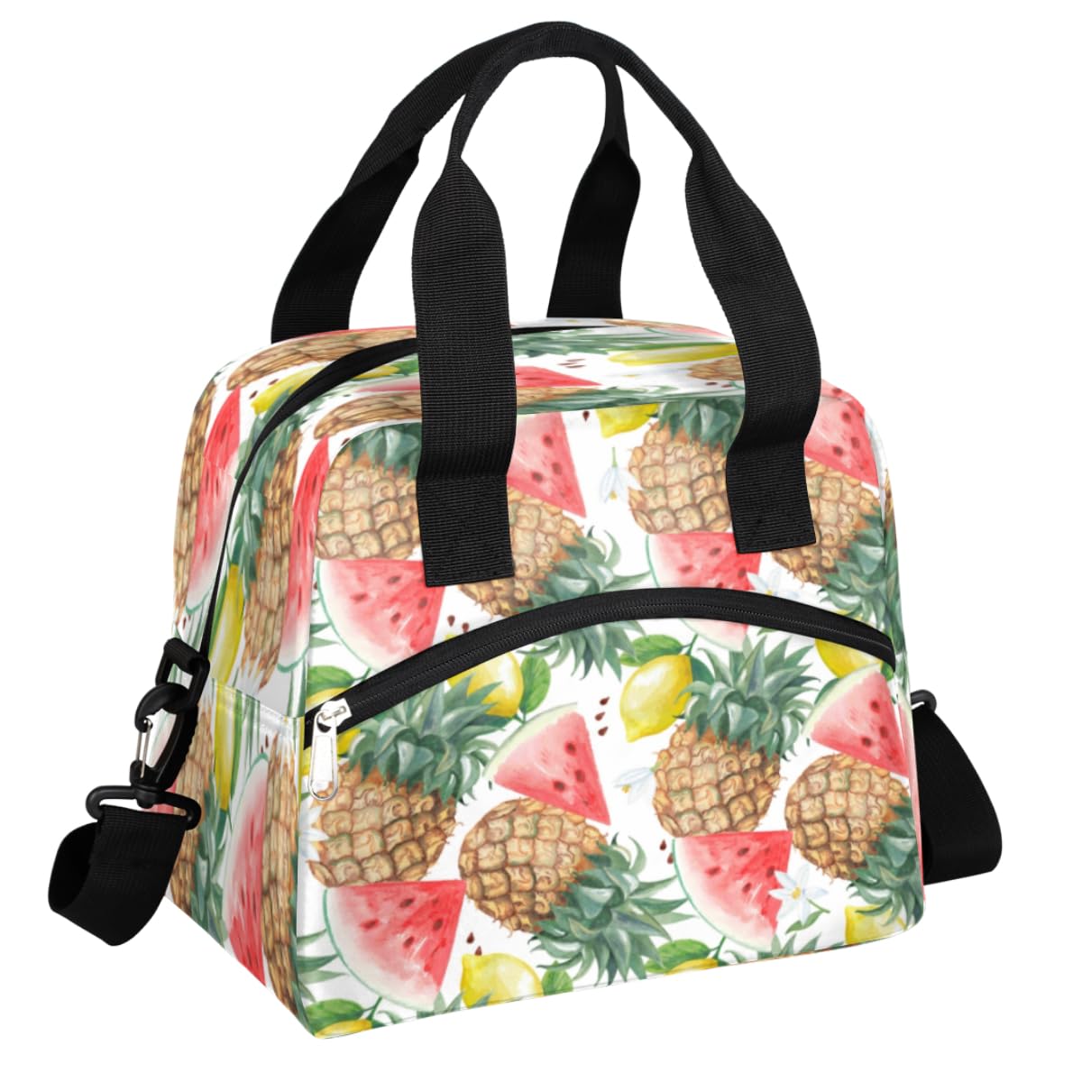 QsirBC Insulated Leakproof Lunch Box - Reusable Dual Compartment Cooler Bag for Work, Office & Beach | Watermelon Pineapple Lemon Design with Adjustable Shoulder Strap | Perfect for Women & Men | Keep Food Fresh for Picnics, Commuting & Outdoor Activities