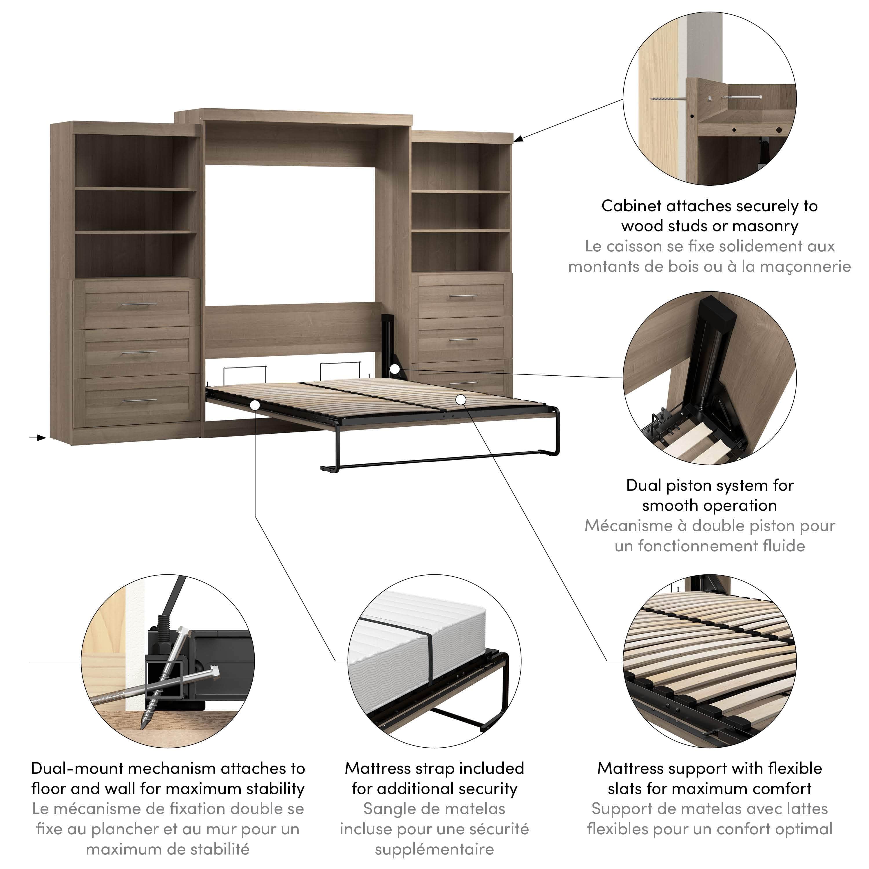 Pur Queen Murphy Wall Bed with 2 Storage Drawers - Space Saving Fold Down Bed (136 Inch) in 6 Colors | Perfect for Small Apartments, Guest Rooms & Home Offices