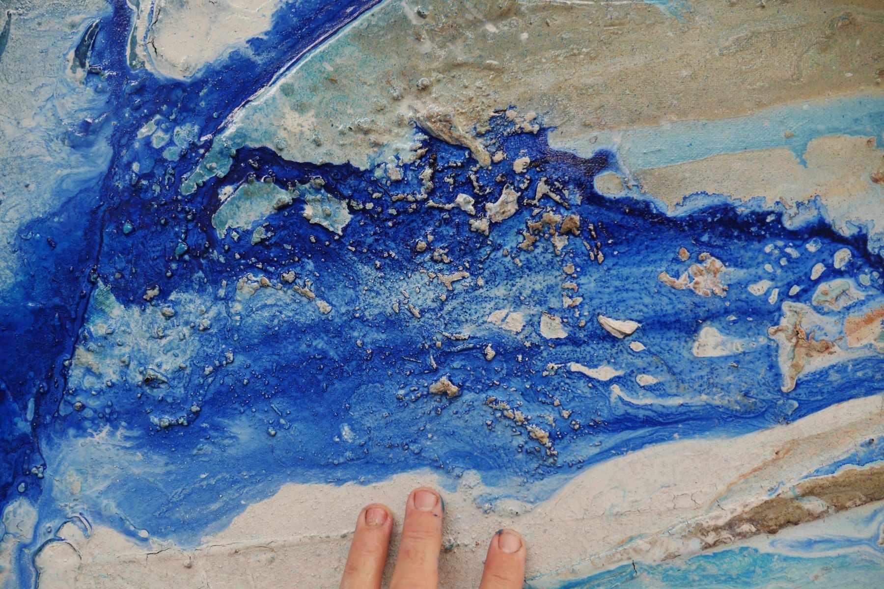 Blue Cream Textured Abstract Painting - Sapphire Rust Outback 280cm x 170cm Modern Wall Art for Living Room, Bedroom & Office Decor