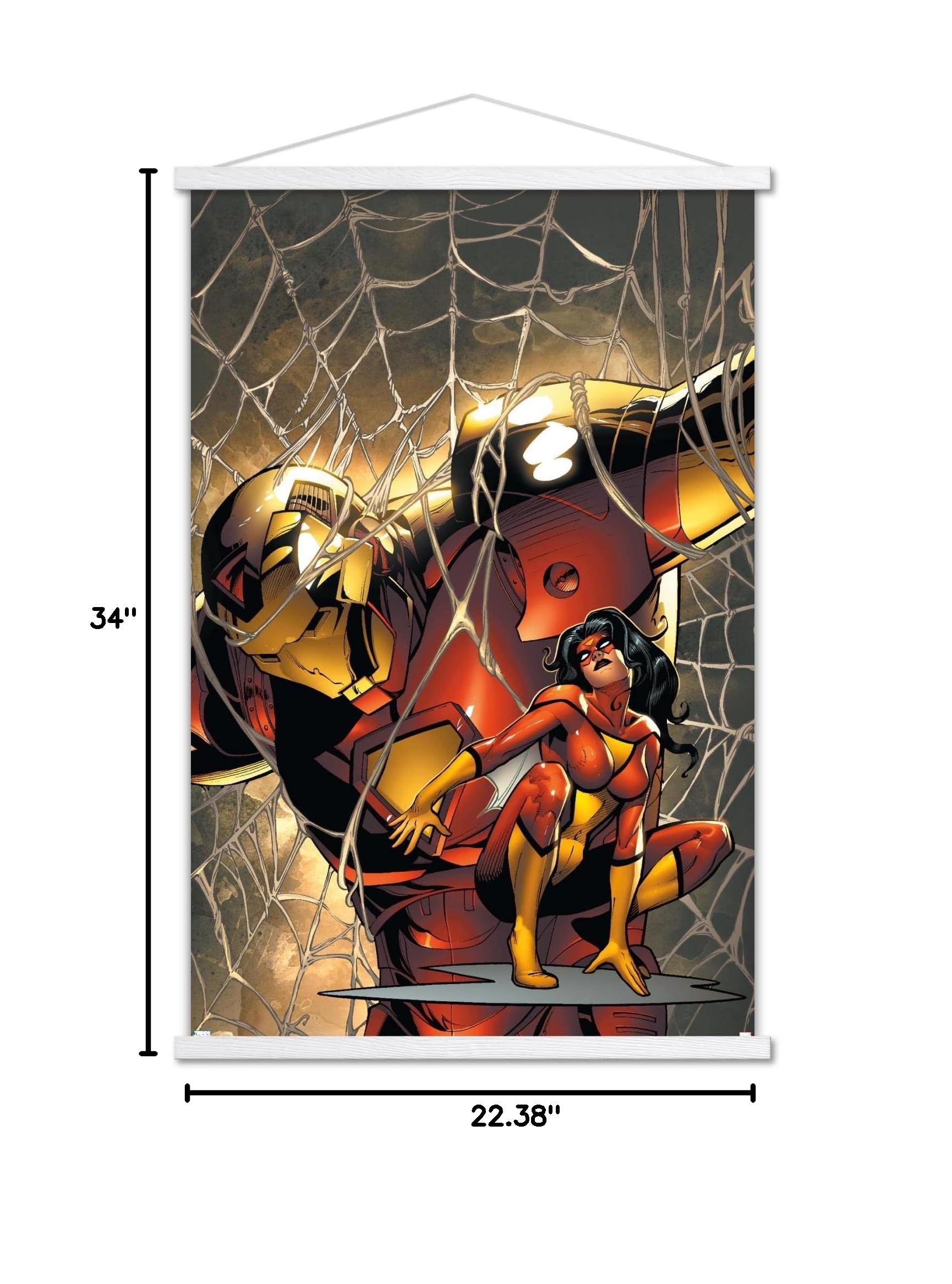 Trends International Comics Spider Woman Marvel Adventures Iron Man #10 Wall Poster - 22.375 x 34 Inch Premium Print with Magnetic Frame & White Hanger - Perfect for Home Decor, Office, Bedroom, and Comic Book Fan Gifts