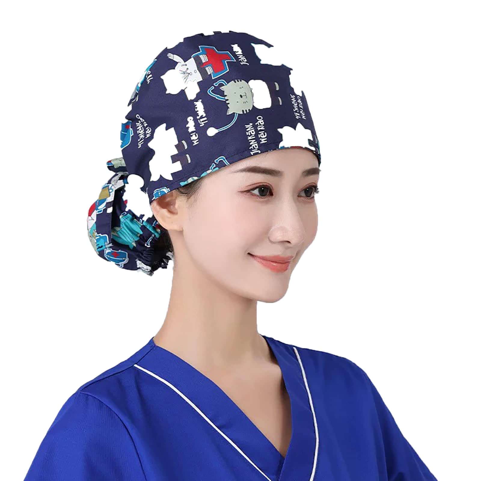 Adjustable Scrub Cap with Buttons & Sweatband - Unisex Medical Hat for Doctors, Nurses & Healthcare Workers - Comfortable Head Cover for Long Hair (Hospital, Surgery, Dental Clinic Use)