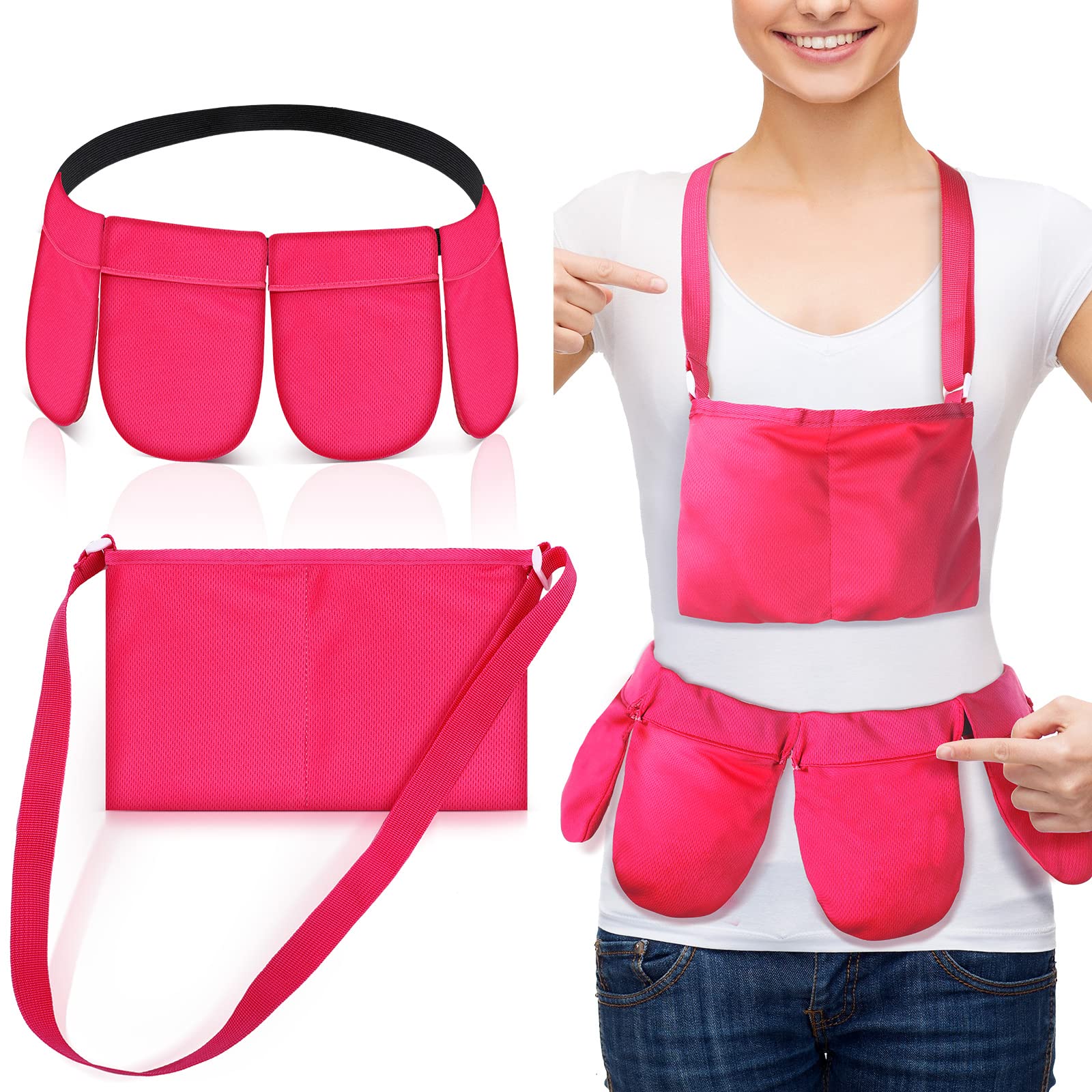 Post-Surgery Drain Holder with 4 Pockets - Adjustable Shower Bag for Mastectomy & Tummy Tuck Recovery | Quick-Dry, Stretchy & Handy | Ideal for Breast Augmentation/Reduction Patients | Perfect for Showering, Hospital Stay & Home Care (Pink)