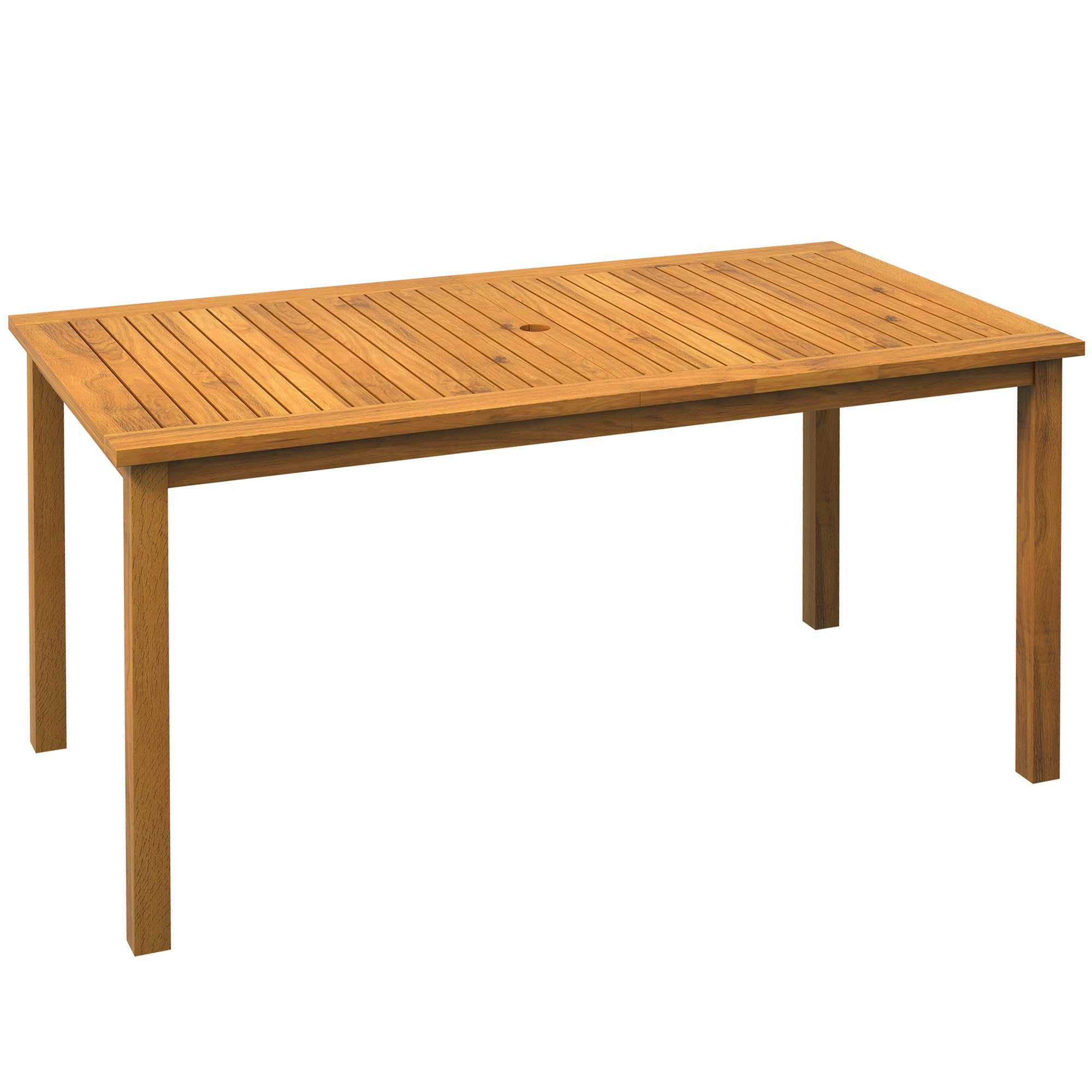 Outsunny 6-Person Rectangle Patio Dining Table with Umbrella Hole - Acacia Wood Outdoor Table for Garden, Backyard, Deck - Perfect for BBQs, Family Gatherings & Outdoor Entertaining