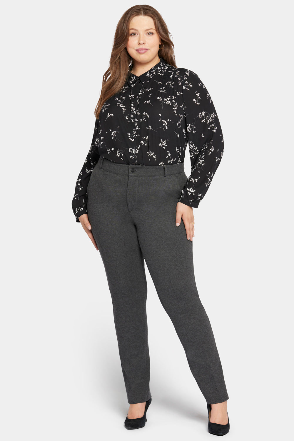 Classic Plus Size Trouser Pants for Women - Charcoal Heathered Stretch Comfort Fit Work Pants for Office & Business Casual Wear