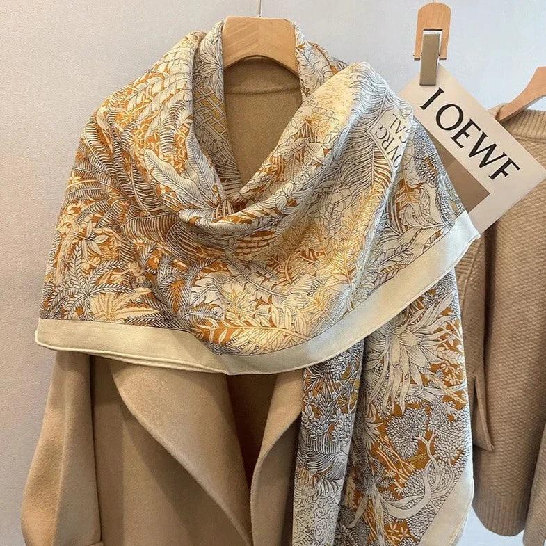 Luxury Silk Wool Blend Scarf for Women - Large Square Winter Shawl, Soft Warm Wrap for Fall & Winter - Perfect for Office, Travel & Outdoor Activities