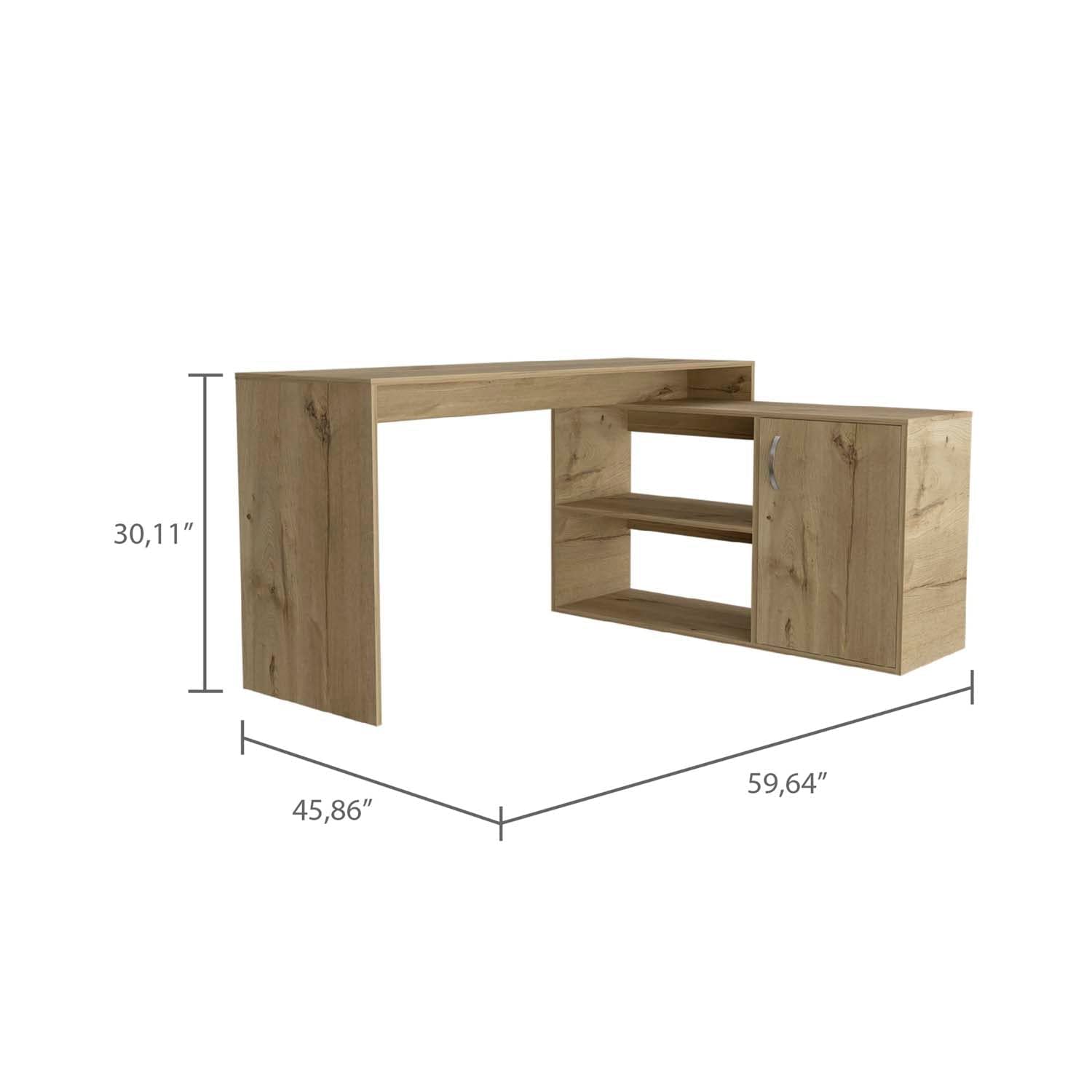 L-Shaped Home Office Desk with 2 Shelves & Drawer - Light Oak Wooden Study Desk for Small Spaces, Gaming & Workstation Setup