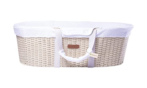Organic Cotton Baby Moses Basket with Waterproof Bedding - Portable Infant Lounger & Co-Sleeping Nest for Newborns | Soft Wicker Bassinet | Perfect Baby Shower Gift | Ideal for Nursery, Bedside & Travel | by Design Dua