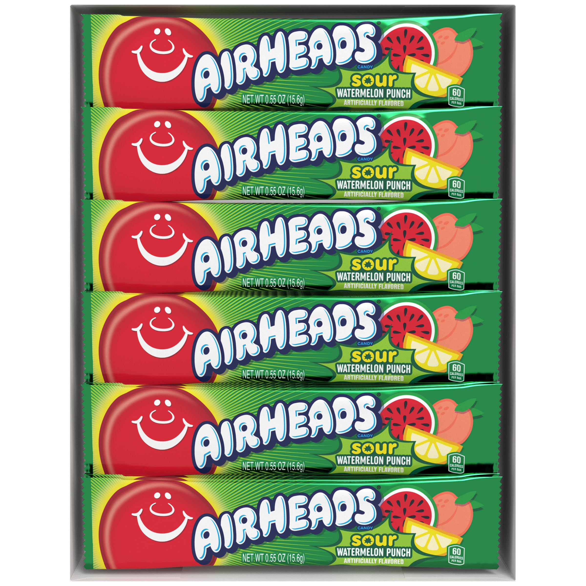 Airheads Sour Full-Size Candy Bars - Sour Watermelon Punch Taffy Candy, Individually Wrapped (36 Count) - Perfect for Halloween, Party Favors & Office Snacks