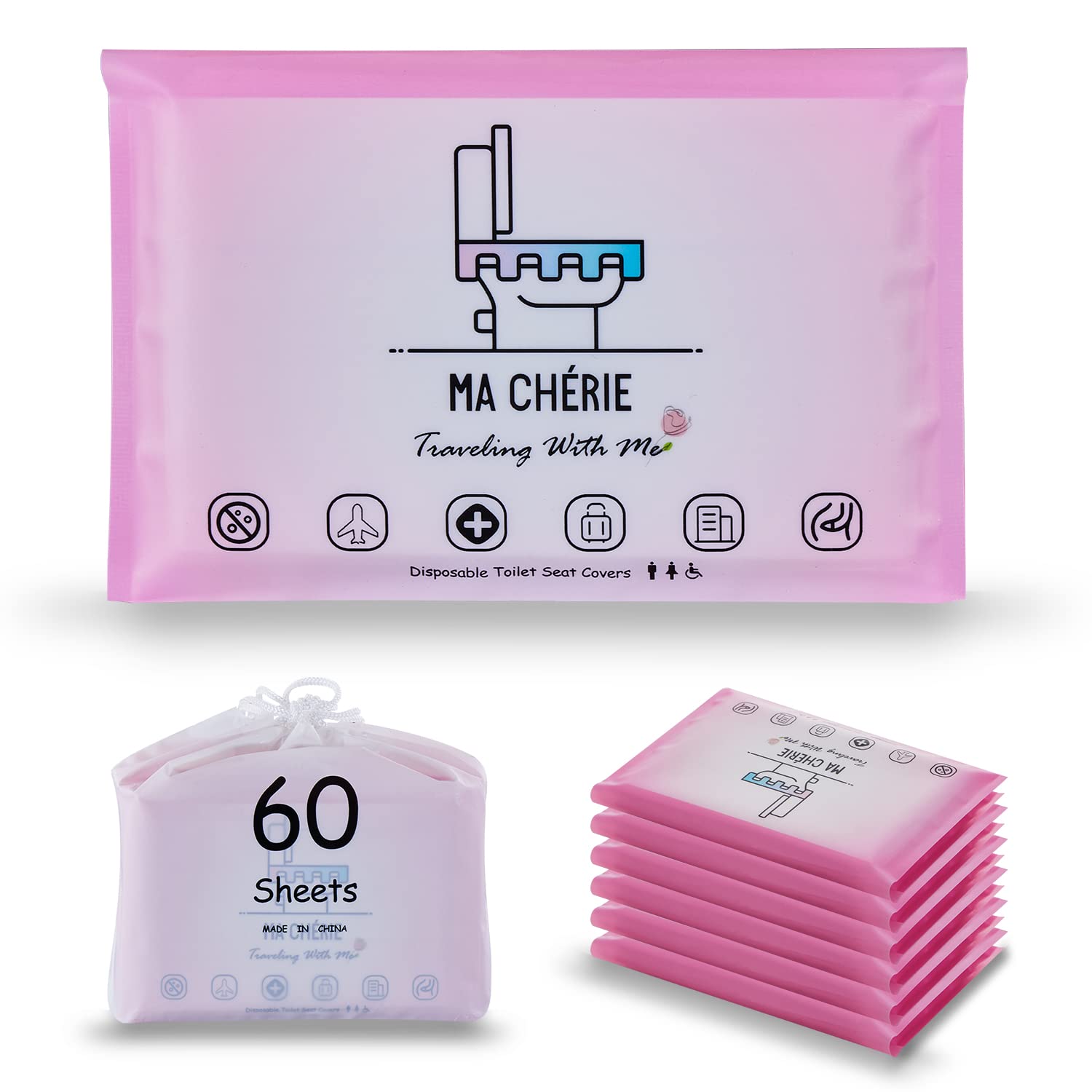 60 Pack Extra Large Flushable Disposable Toilet Seat Covers - Travel & Pocket Size for Public Restrooms, Airports & Camping Trips