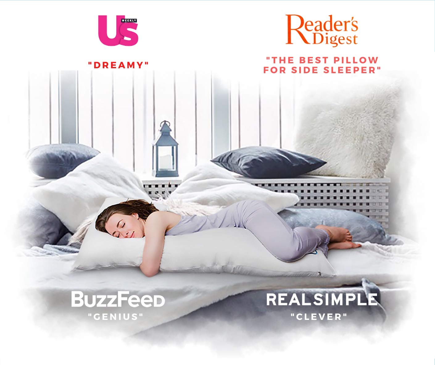 SnuggL Body Pillow for Knee, Back & Hip Support - 28x54 Inch Long Pillow for Side Sleepers & Pregnancy - Includes 2 Sky Blue Pillowcases - Perfect for Comfort, Pain Relief & Better Sleep