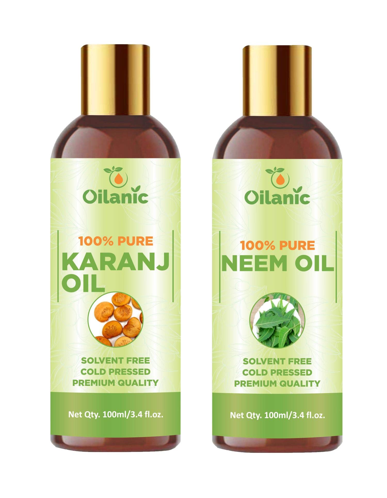 Oilanic 100% Pure Natural Karanj Oil & Neem Oil Combo Pack - 2 Bottles (100ml Each, 200ml Total) for Hair Care, Skin Treatment & Organic Pest Control