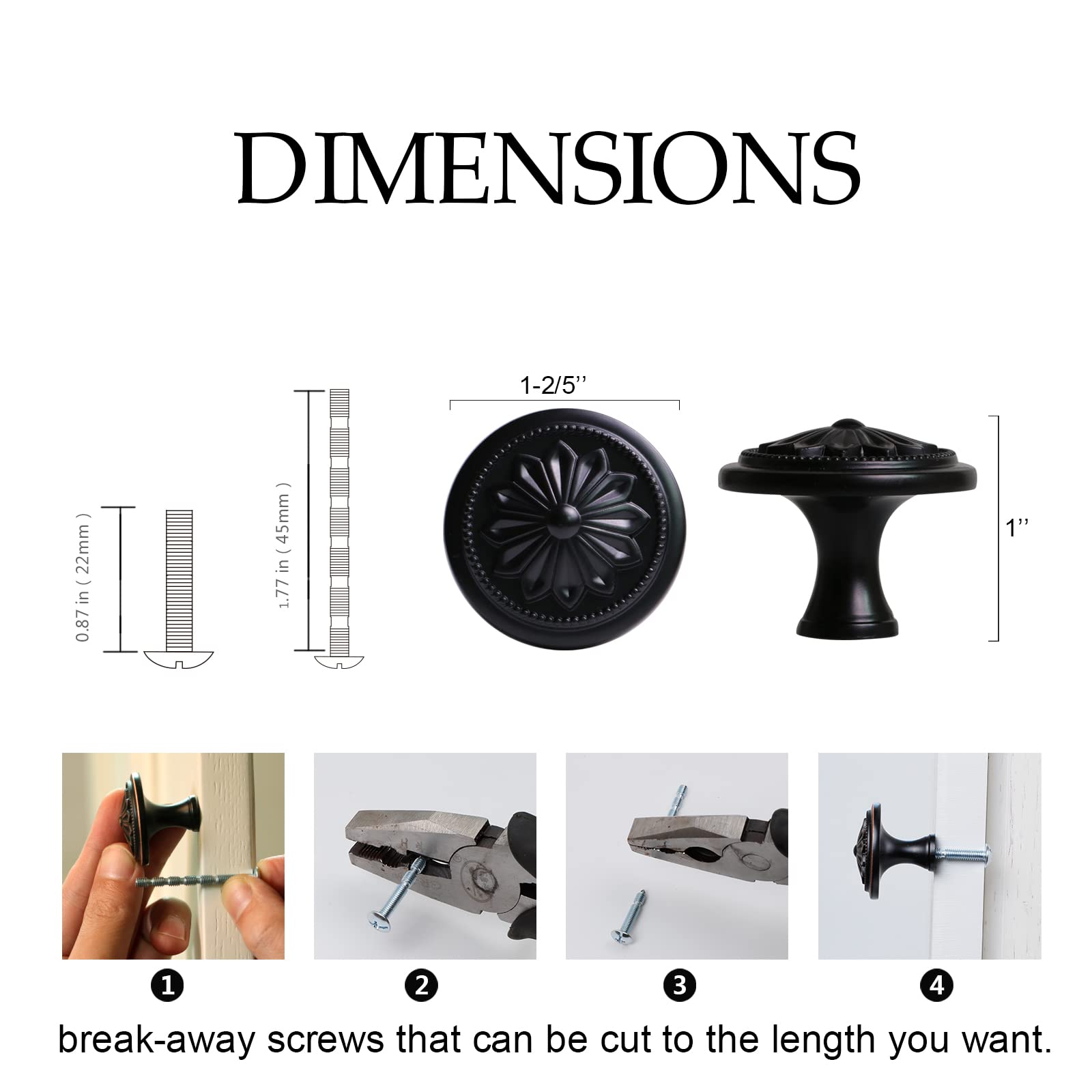 10 Pack Matte Black Cabinet Knobs - 1-2/5