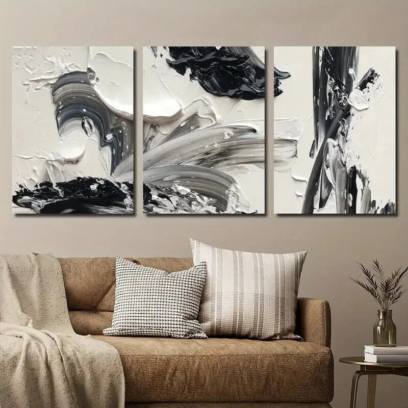 3-Piece Abstract Black and White Textured Metal Wall Art - Ready to Hang Modern Home Decor for Living Room, Bedroom, or Office