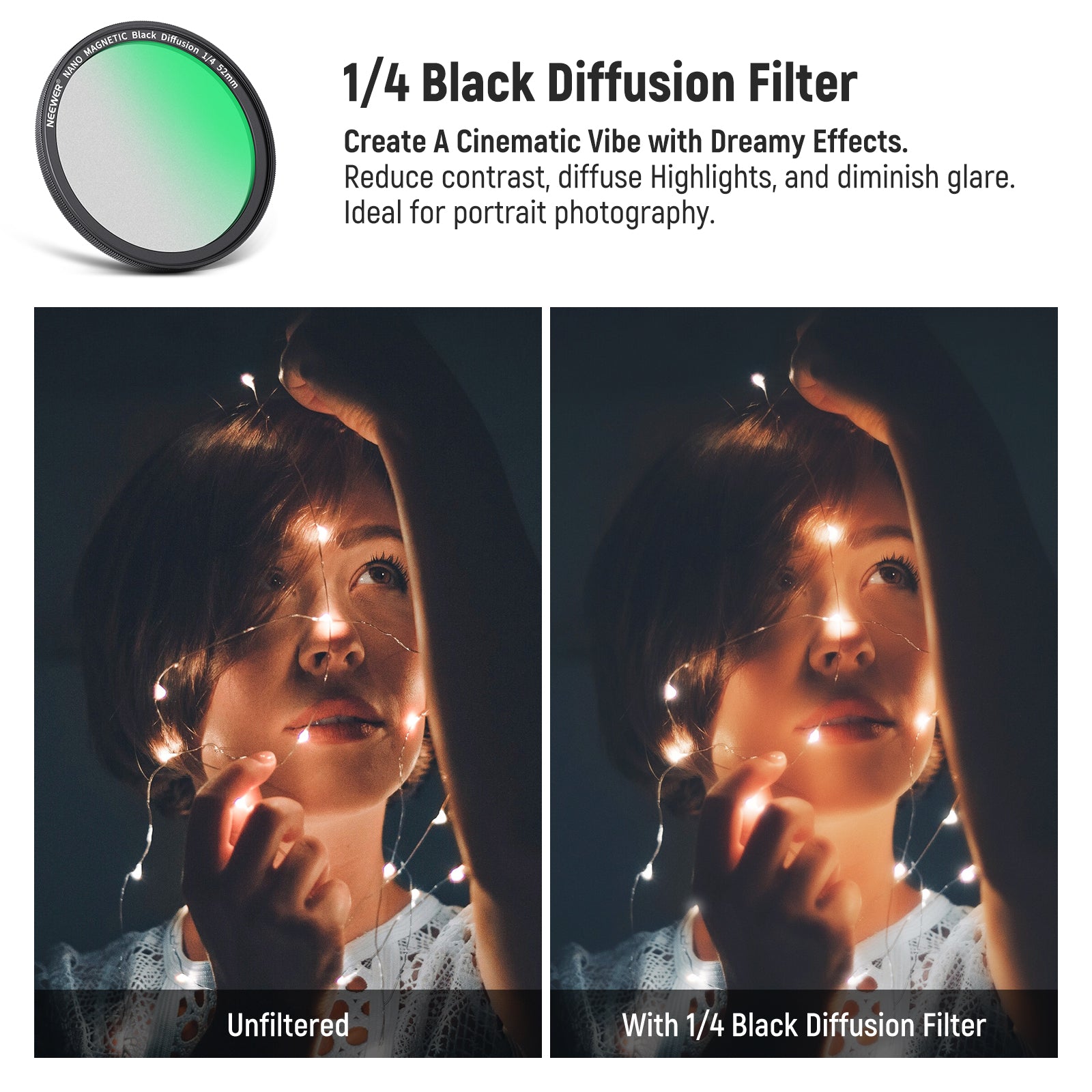 NEEWER 52mm Magnetic Camera Lens Filters for iPhone 14 13 12 Pro Max - Compatible with M Mount Lenses & Phone Cage - Perfect for Vlogging, Photography & Cinematic Effects